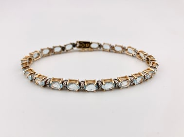 14K Gold Aquamarine Tennis Bracelet
