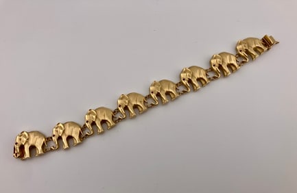 14K Gold Elephant Link Bracelet with Ruby Eyes