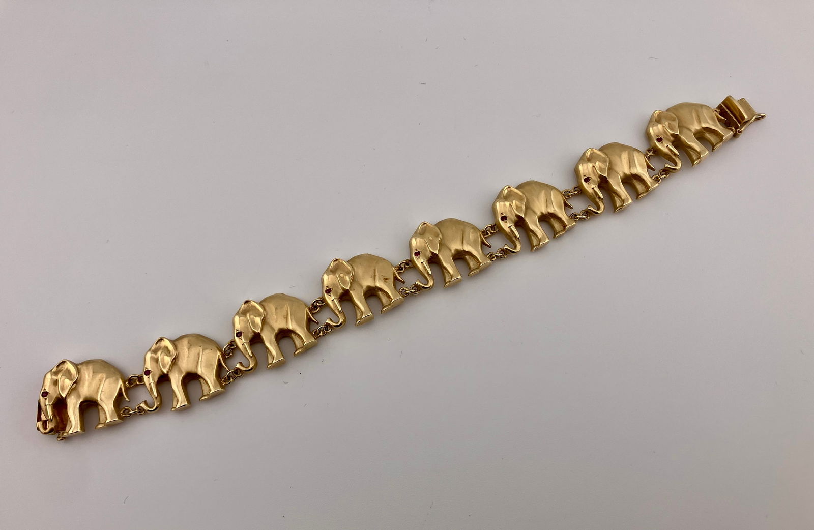 14K Gold Elephant Link Bracelet with Ruby Eyes (1 of 4)