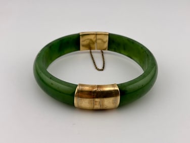 14K Gold Jade Bangle Bracelet