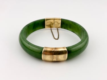 14K Gold Jade Bangle Bracelet