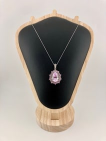 14k White Gold, Kunzite, Sapphire, & Diamond Necklace