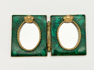 Antique Malachite Ormolu Double Picture Frame