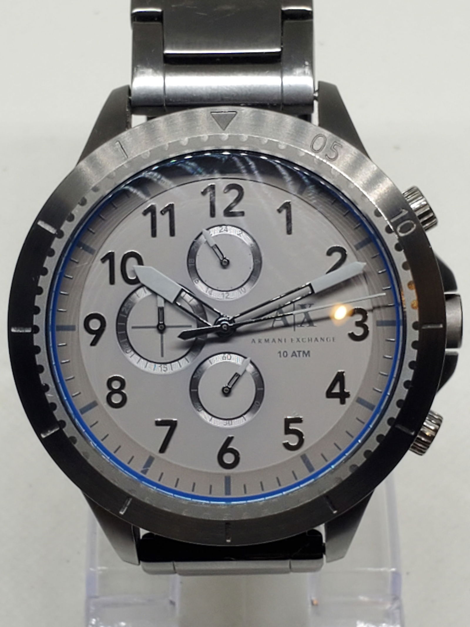 Armani Exchange Romulous AX1753 Chronograph Gunmetal Watch 50mm Quartz Men?s Sport, 2015: The Armani Exchange Romulous AX1753 is a bold statement of modern masculinity and refinement. Featuring a 50mm gunmetal stainless steel case and matching metallic bracelet, this chronograph watch comm