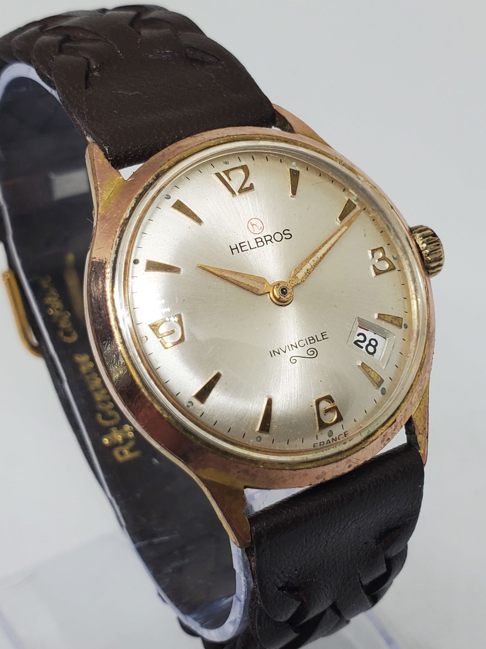 Vintage Helbros Invincible Manual Gold Watch Date at 4:30, 1962 to 1965 (1 of 15)