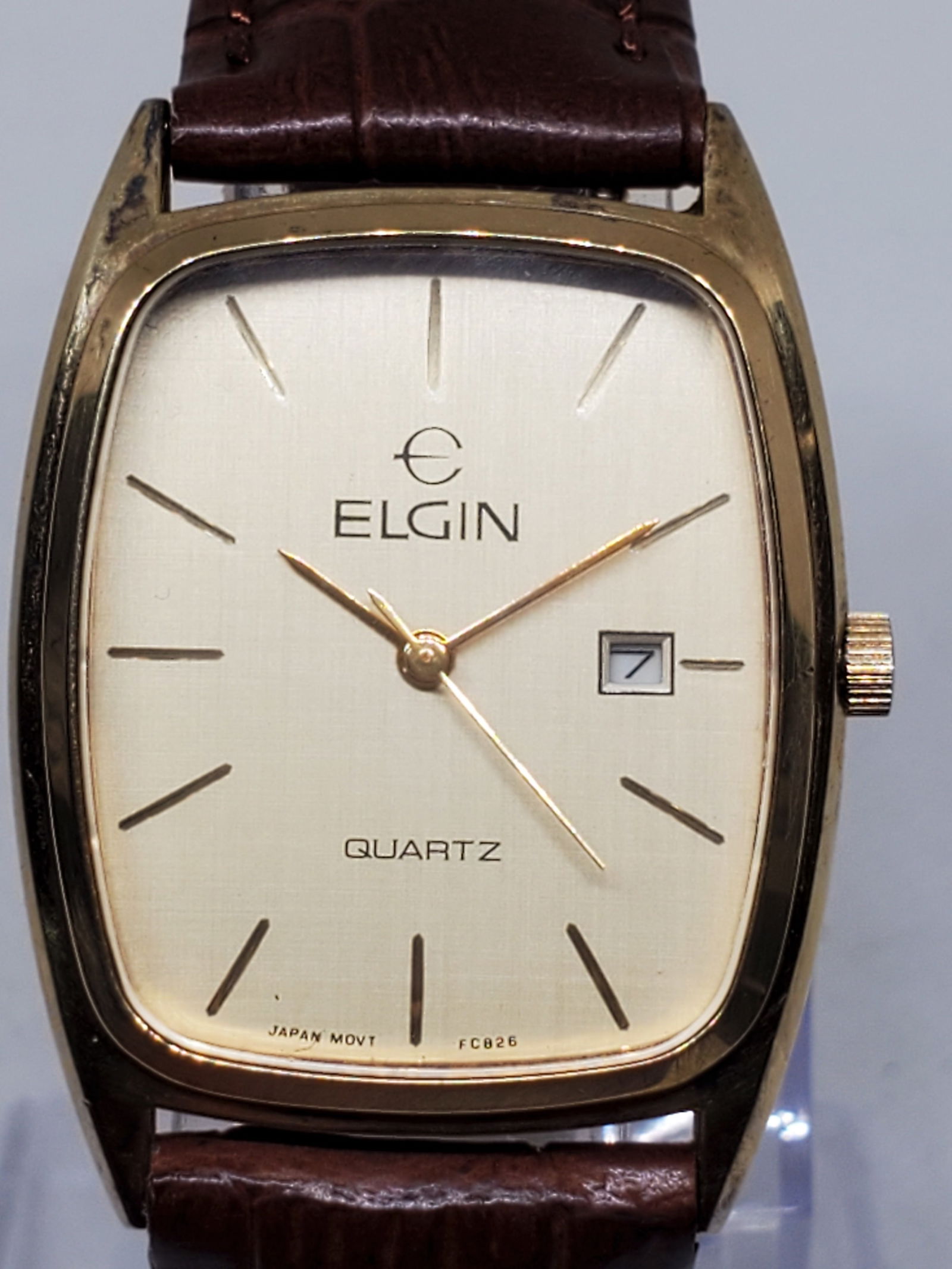Vintage Elgin Quartz FC826 Gold Dress Watch with Date ? Classic Retro Elegance, 1980s (1 of 11)