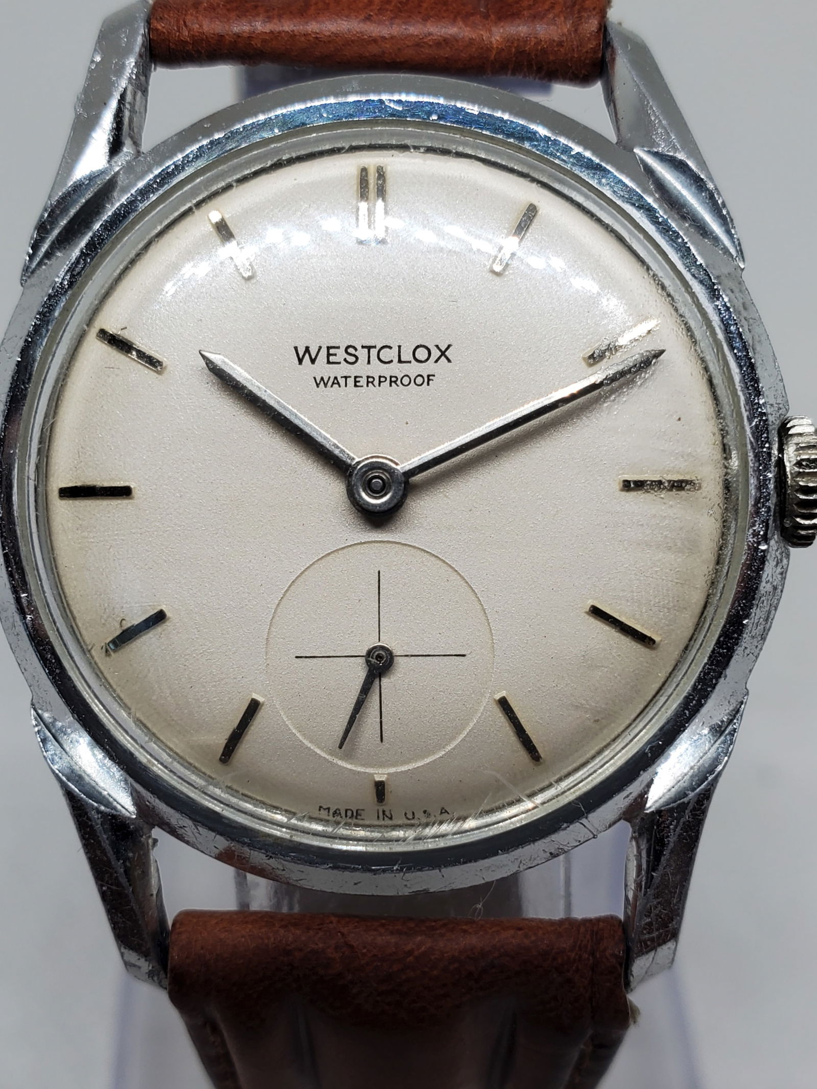 Vintage Westclox Manual Wind Watch White Dial Seconds Sub-dial 34mm USA, mid 1950s to early 1960s (1 of 11)