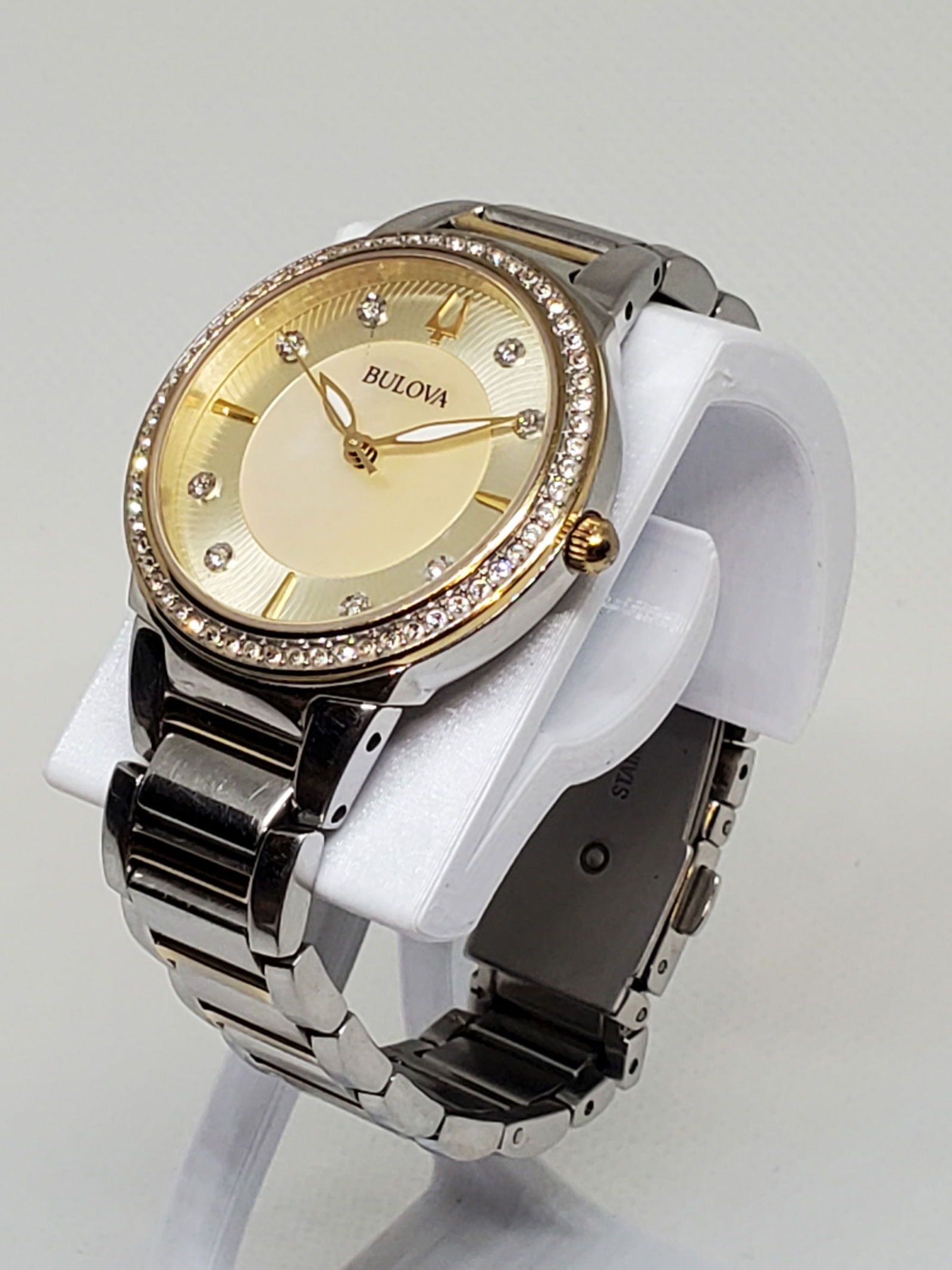 Bulova Mother of Pearl Watch with diamonds and crystals, 2010s (1 of 12)