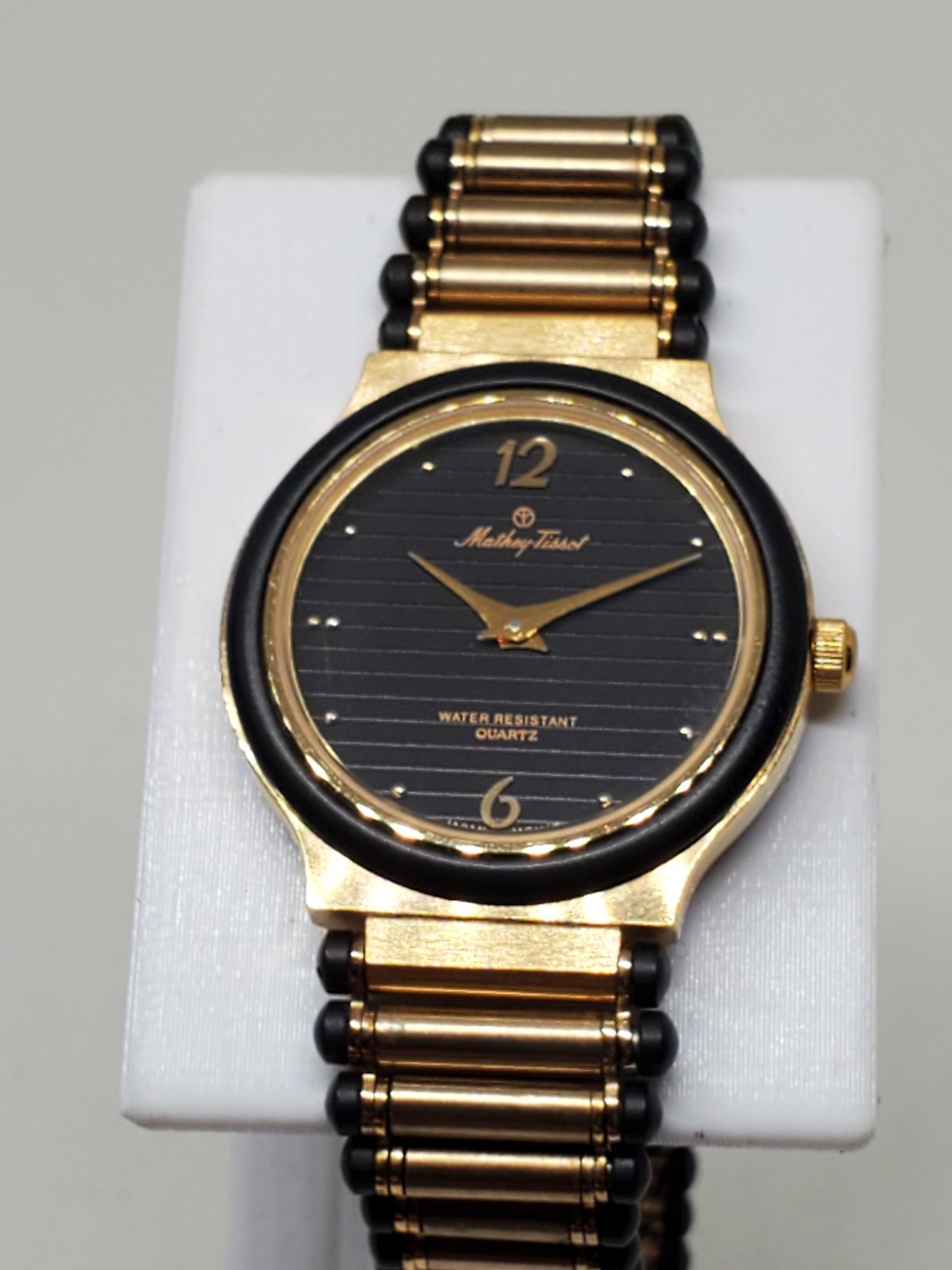 Mathey Tissot Gold Plated Ladies Watch, 1990s: Discover timeless elegance with the Mathey-Tissot (running), a vintage masterpiece that blends sophistication with enduring quality. This exquisite dress watch features a gold-plated case with a strik