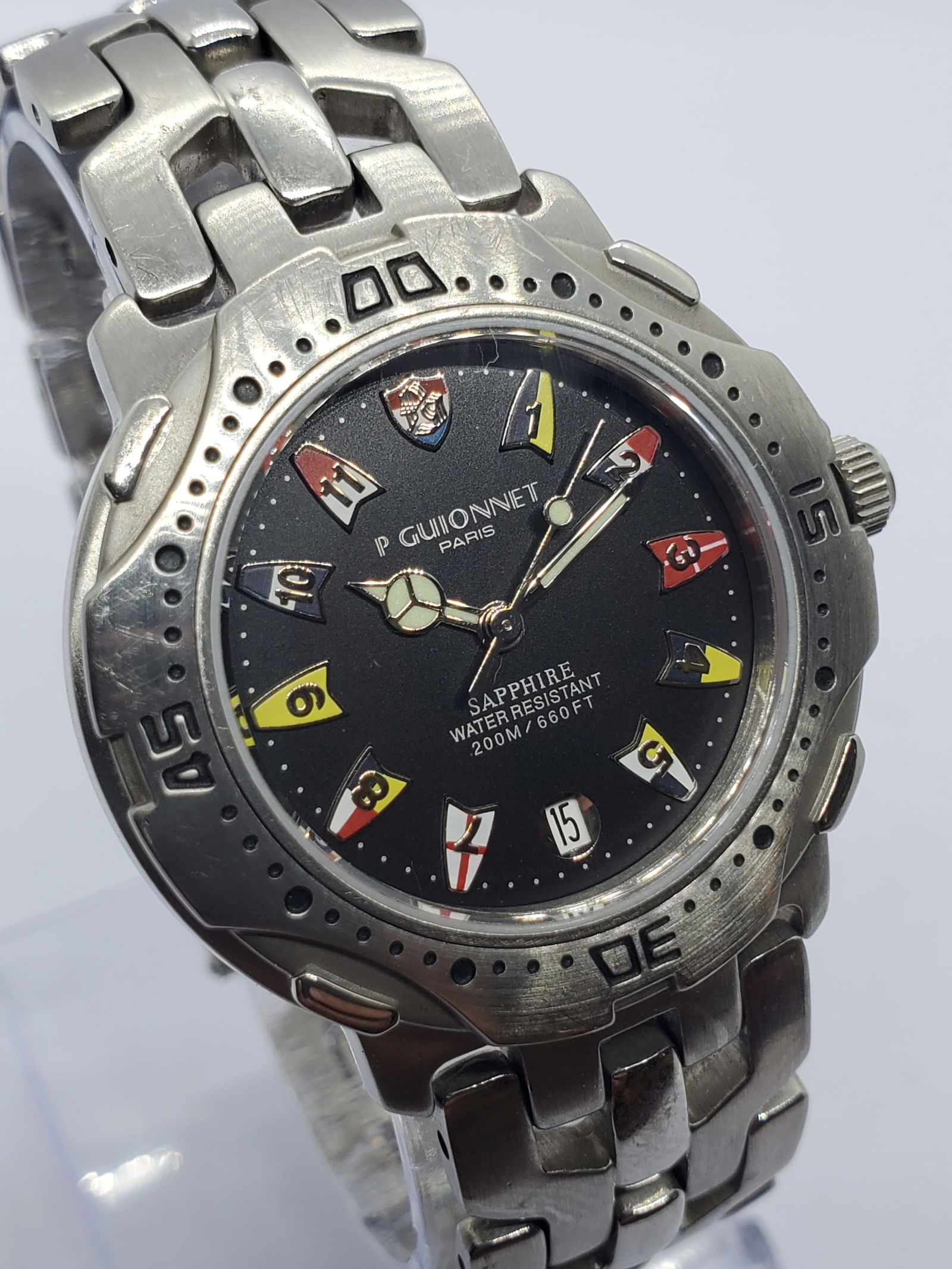 Pierre Guionnet Sport Diver Watch Nautical Dial Sapphire Crystal 200M, 36mm, 1990s (1 of 13)