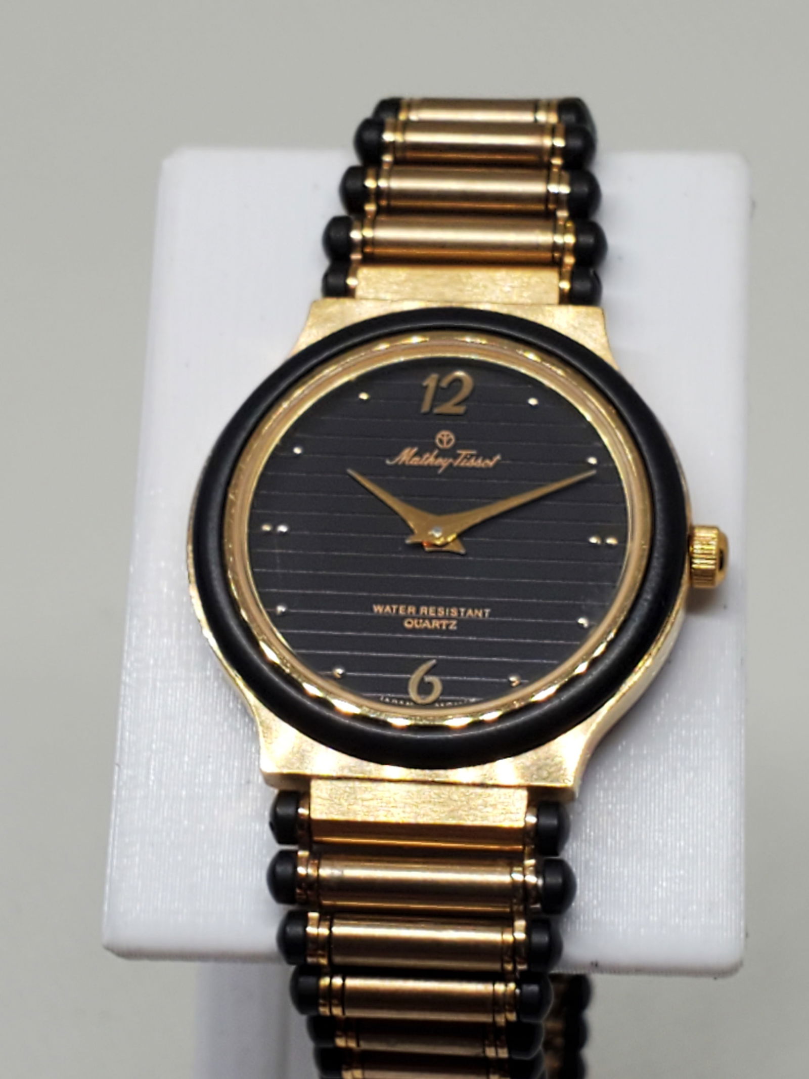 Mathey Tissot Gold Plated Ladies Watch, 1990s: Discover timeless elegance with the Mathey-Tissot (running), a vintage masterpiece that blends sophistication with enduring quality. This exquisite dress watch features a gold-plated case with a strik