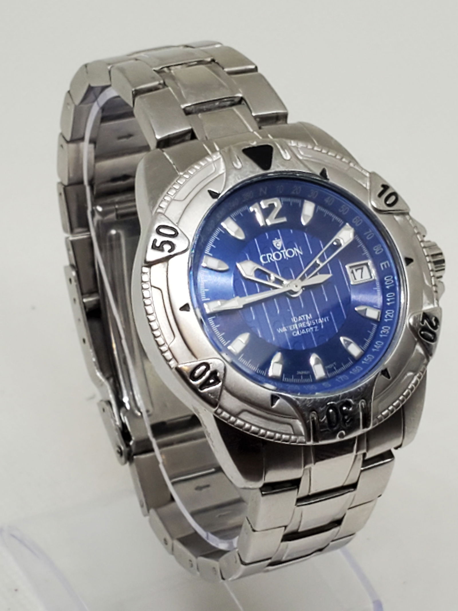 Croton Aquamatic Diver Style Quartz Watch Blue Dial Stainless Steel 40mm, early 2000s, Working (1 of 12)