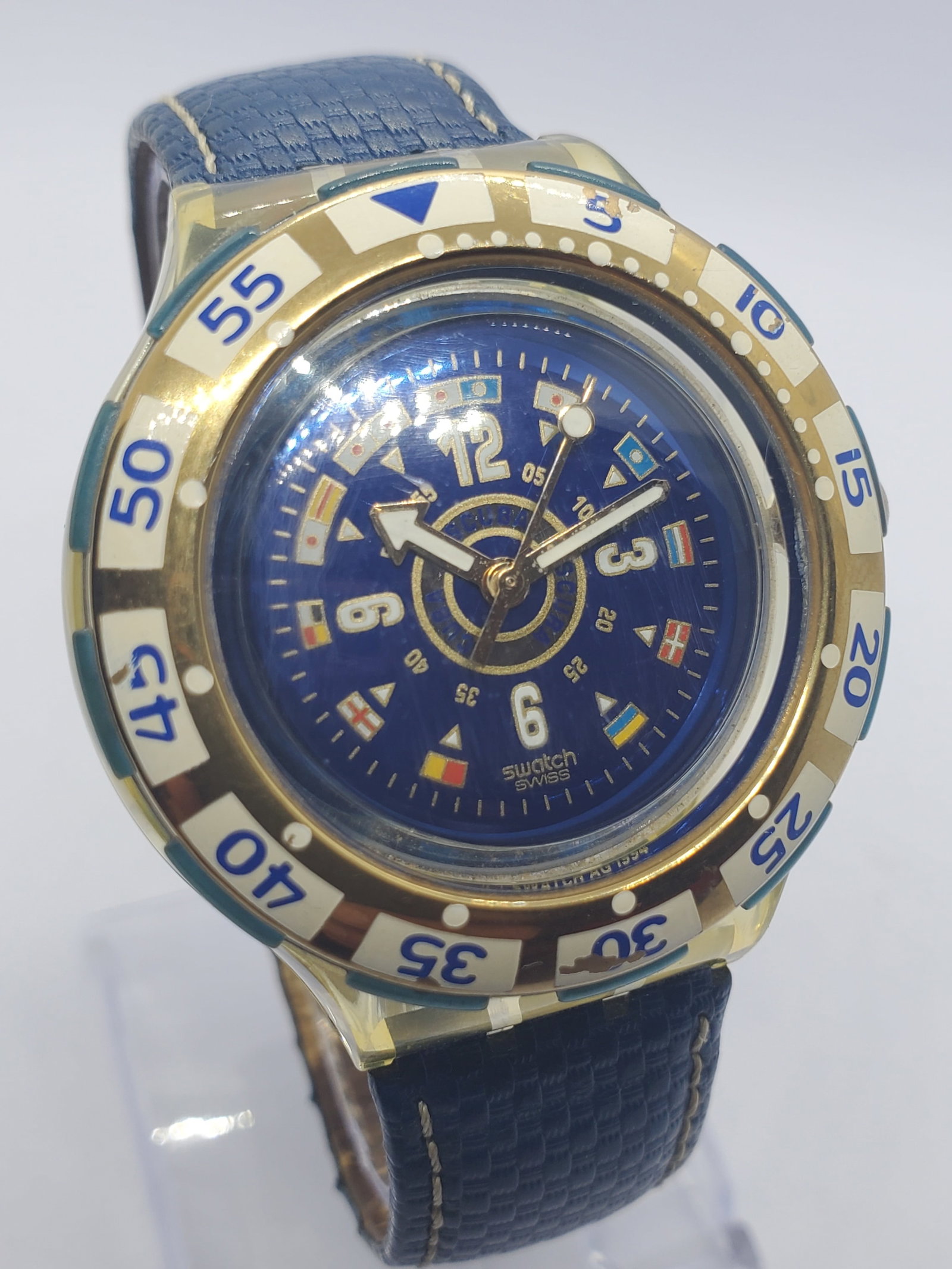 Swatch Scuba Libre 200 Diver Watch Nautical Flags Blue Dial 38 mm, 1993, Working (1 of 15)