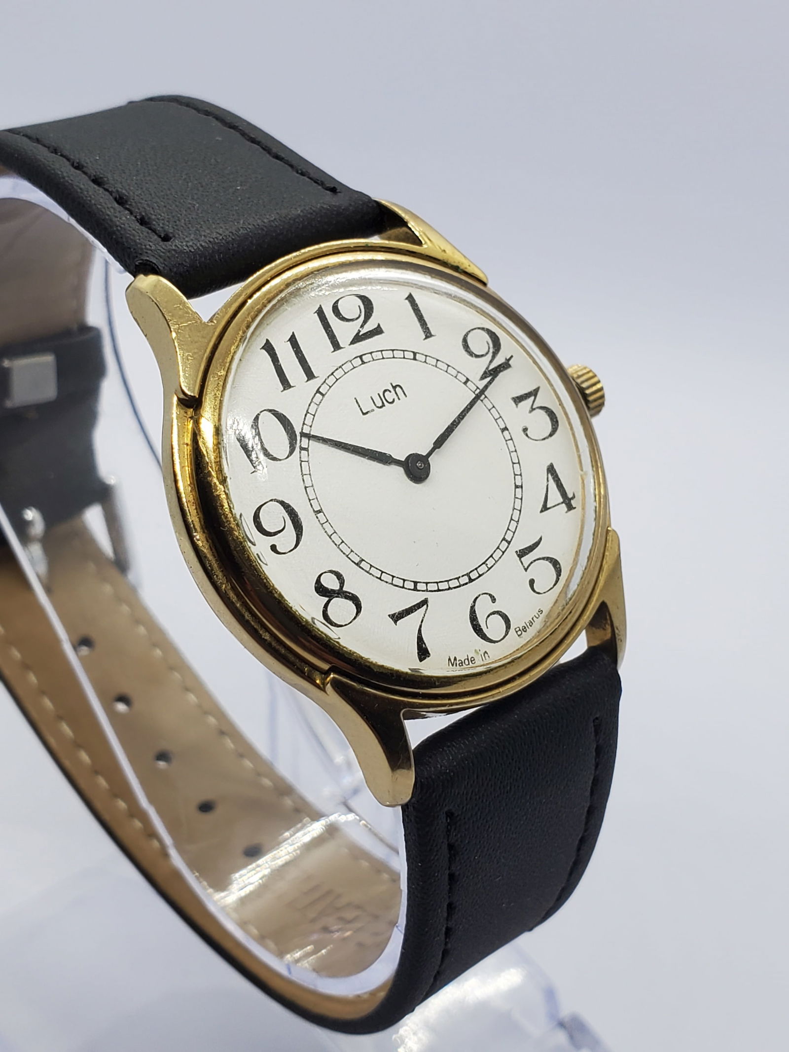 Vintage Luch USSR Gold Tone Manual Watch Soviet Dress Classic 35mm, 1980s, Working (1 of 13)