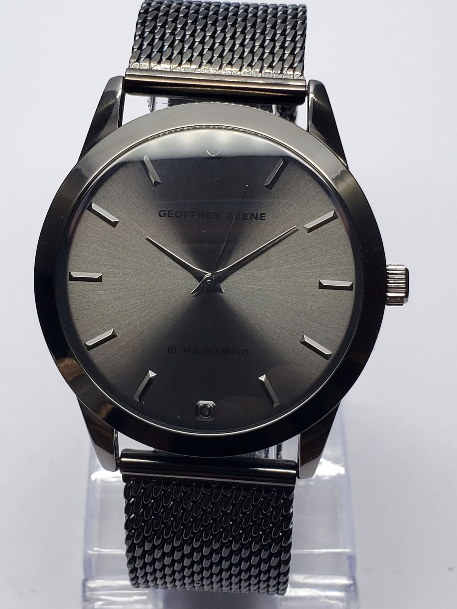 Geoffrey Beene Dark Gray Diamond Black Dial Watch, 42mm, New in Box, Working (1 of 15)