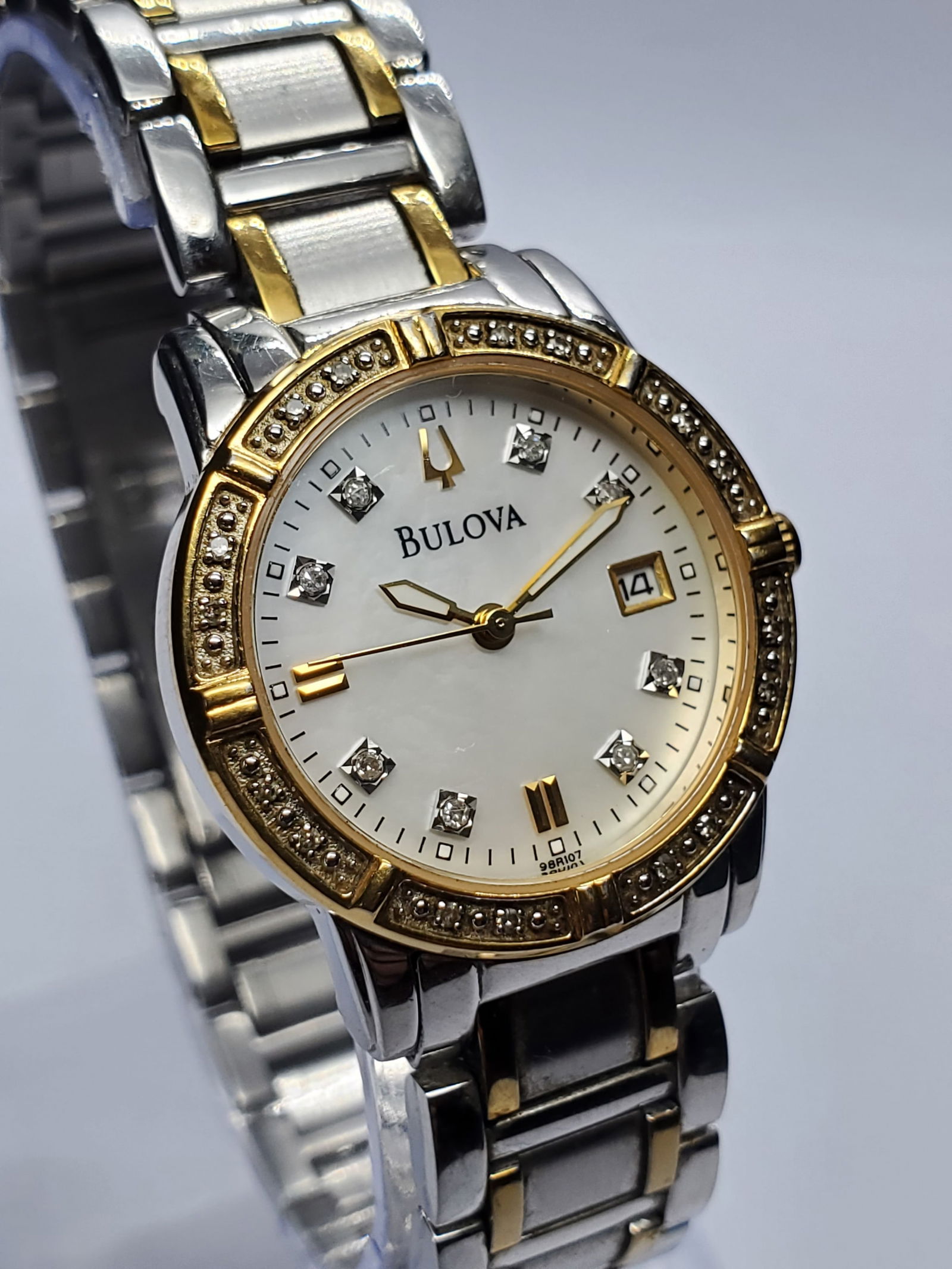 Bulova Diamond Collection Mother of Pearl Dial Two Tone Dress Watch, circa 2010, Working (1 of 11)