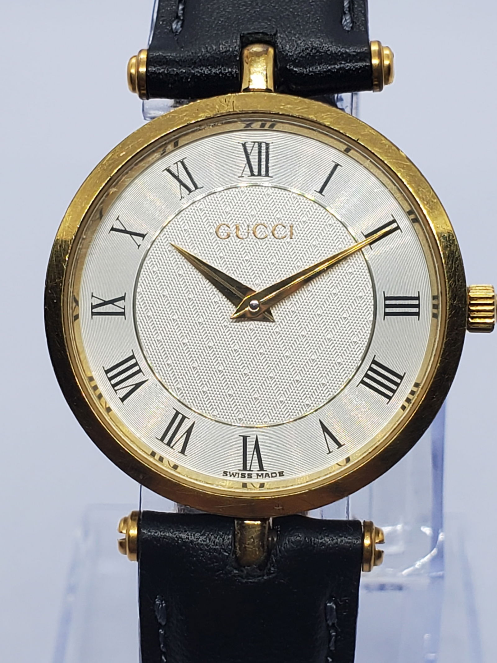 Gucci Sherry Line 2000M Gold Plated Pattern Dial 30mm Swiss Watch, 1990s, Working (1 of 13)