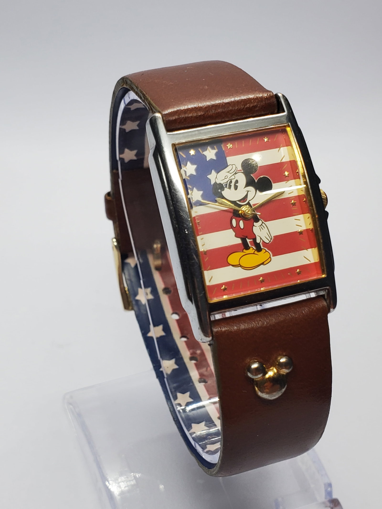 Disney Mickey Mouse Seiko American Flag Watch Tank Style Quartz, 1990s, Working (1 of 14)