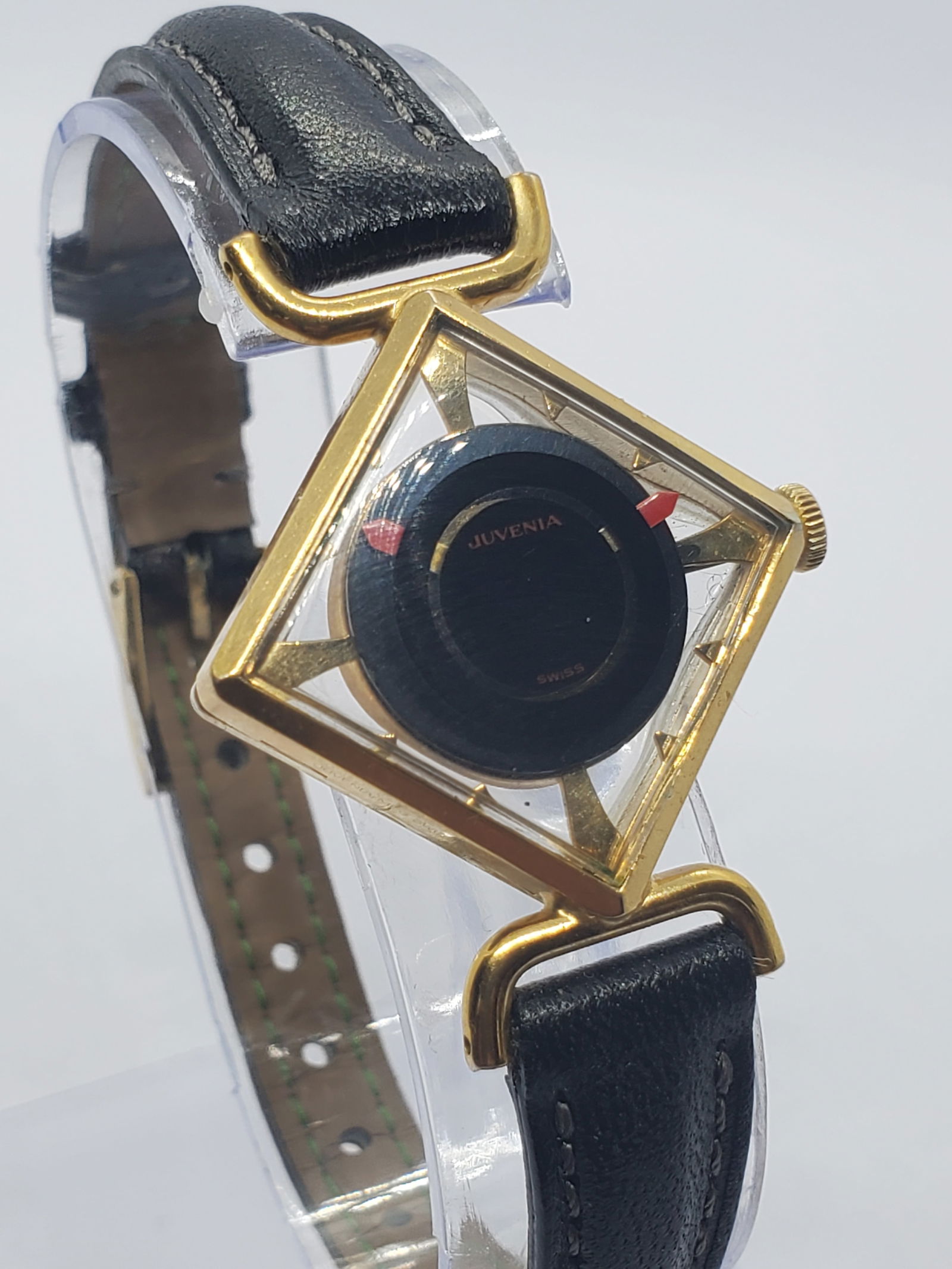 Juvenia Mystere Manual Skeleton Diamond Case 27 mm, Swiss Watch, 1960s, Working: This elegant Juvenia Mystere dress watch showcases the brand?s celebrated creativity and technical finesse, combining refined Swiss watchmaking with an unmistakable Art Deco inspired design. Founded i