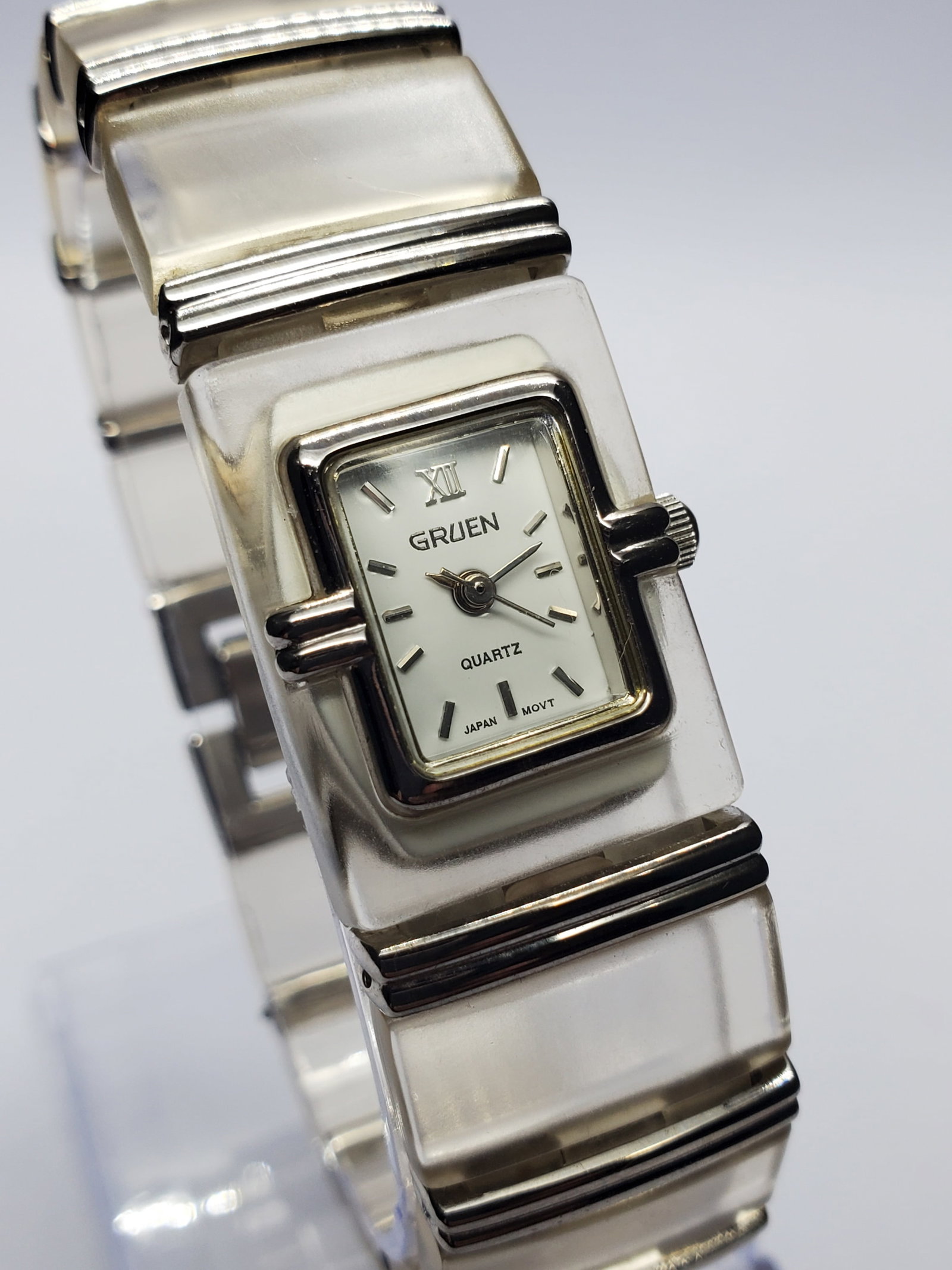 Vintage Gruen Quartz Transparent Case and Bracelet Watch, 1990s, Working (1 of 12)