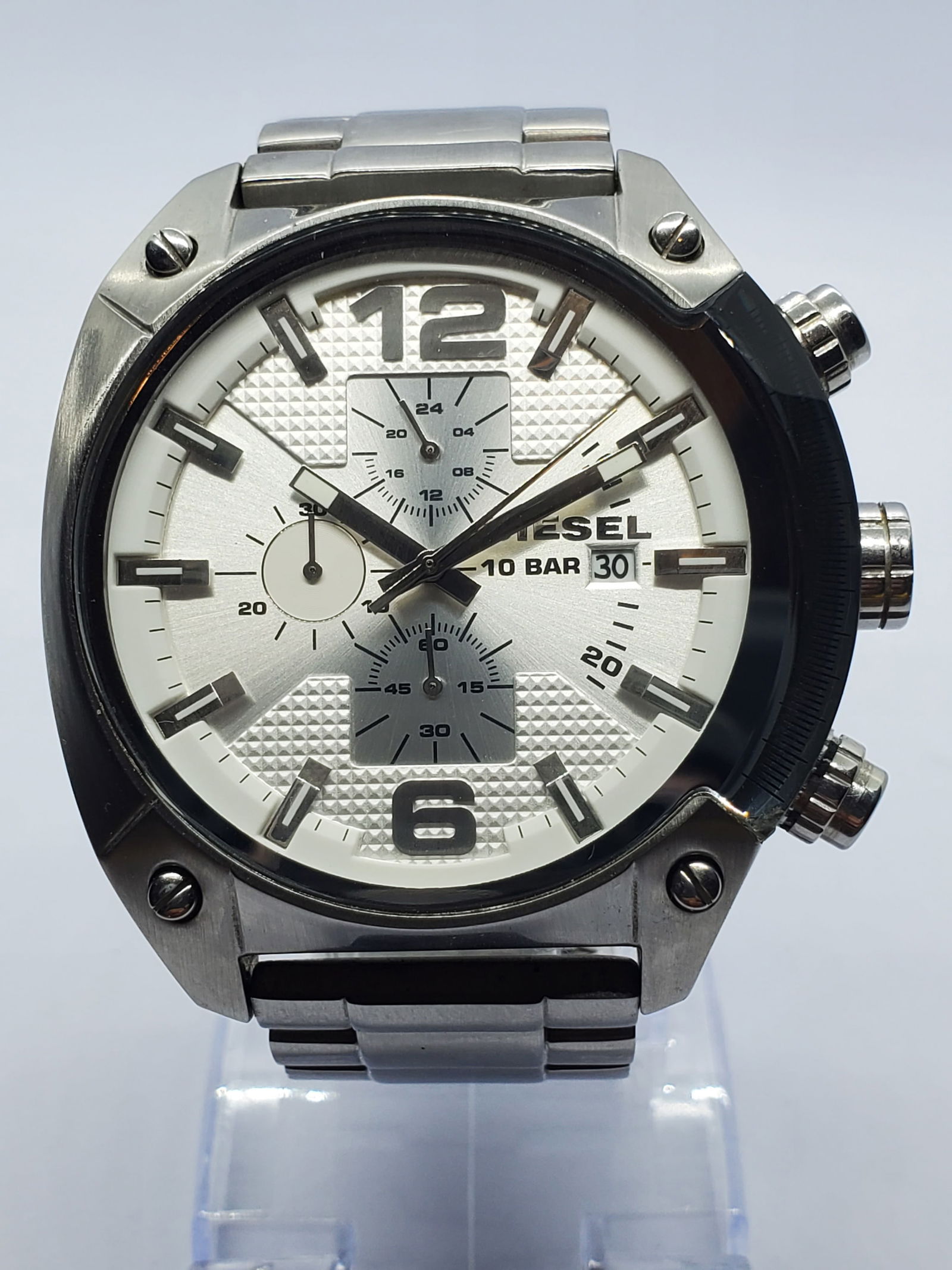 Diesel DZ4203 Chronograph 49mm Silver Dial Men?s Watch 10 BAR Quartz, 2010 to 2014, Working (1 of 14)