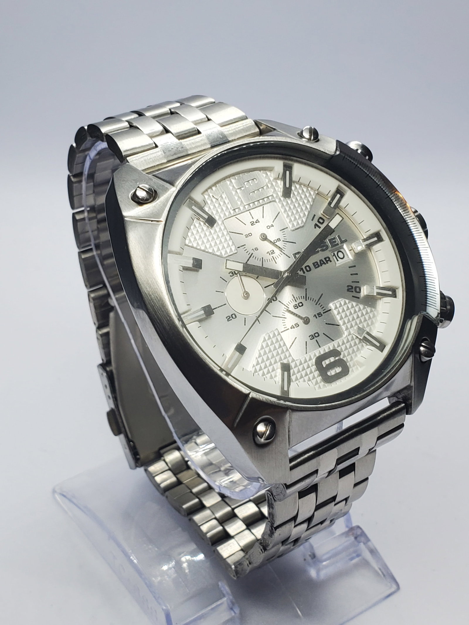 Diesel DZ4203 Chronograph 49mm Silver Dial Men?s Watch 10 BAR Quartz, 2010 to 2014, Working (1 of 13)
