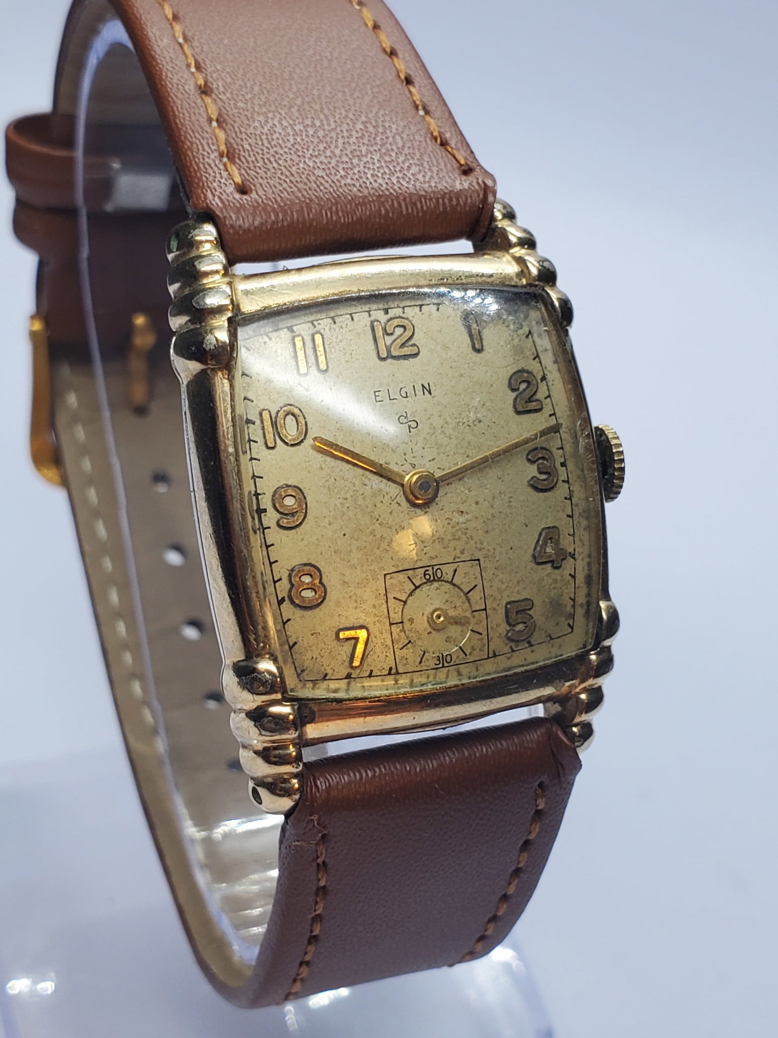 Elgin Art Deco Tank 17J Sub Seconds Gold RGP Manual Watch, 1940s, Working (1 of 14)