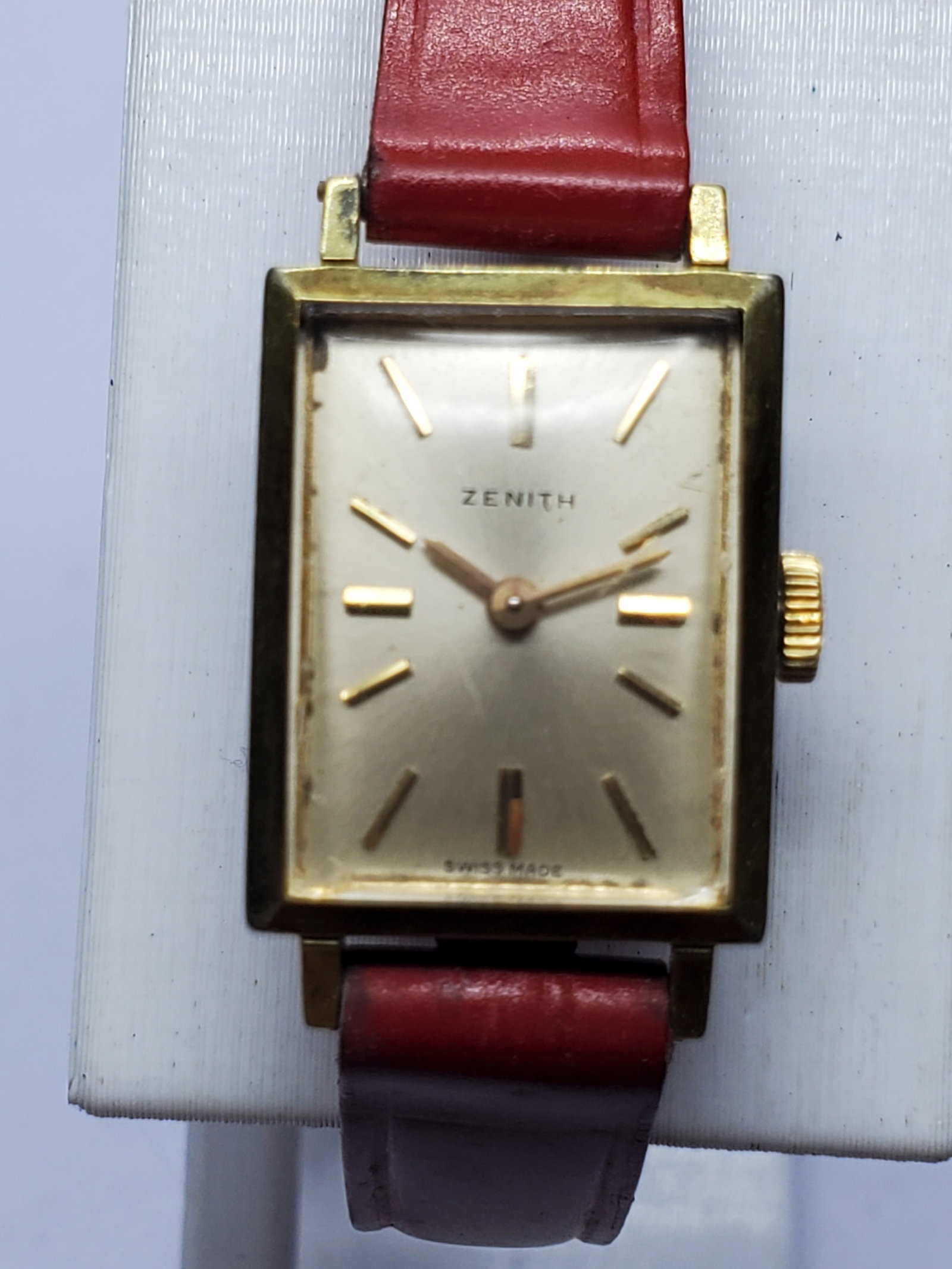 Zenith Gold Plated Tank Manual Swiss Watch, 16x20mm, 1960s, Working (1 of 13)