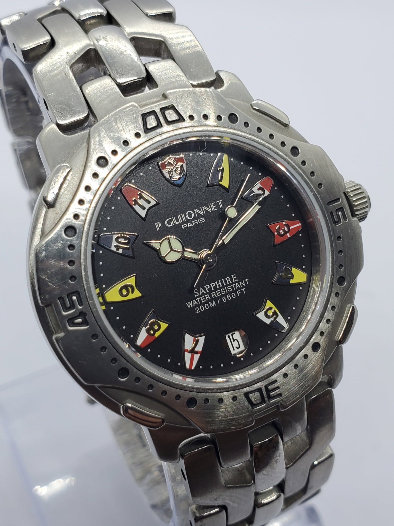 Pierre Guionnet Sport Diver Watch Nautical Dial Sapphire Crystal 200M, 36mm, 1990s, Working (1 of 13)
