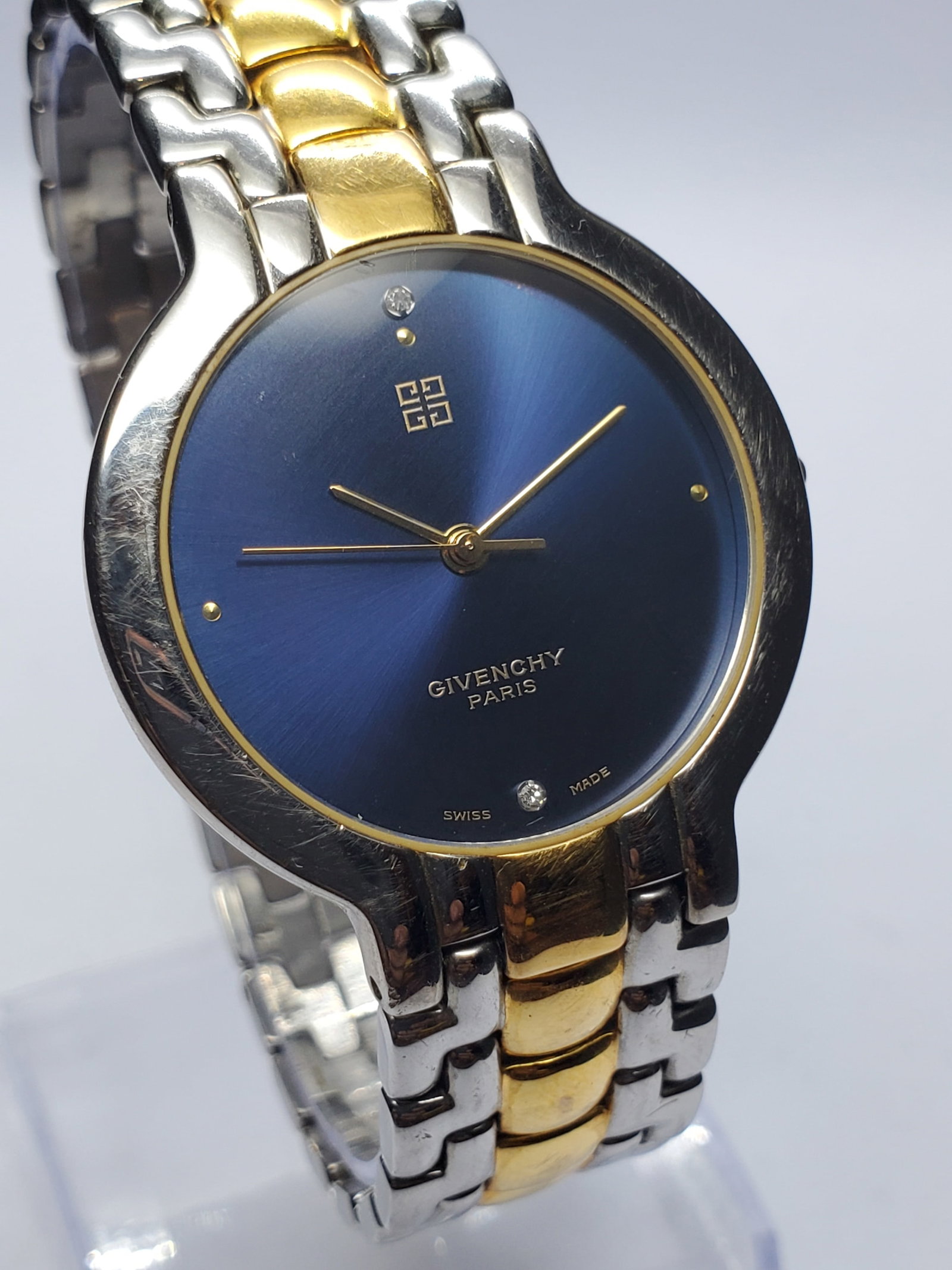 Givenchy Paris Blue Dial Diamond Accents Swiss Watch, 33mm, 1990s, Working (1 of 14)