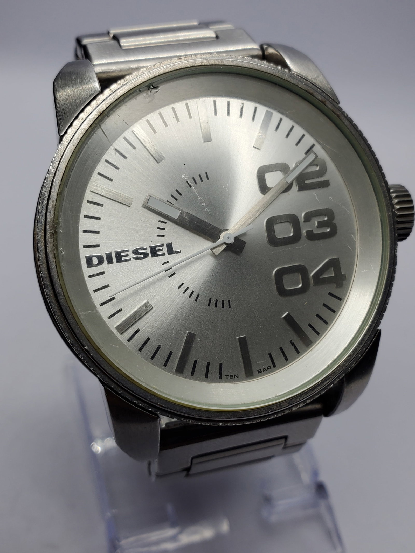 Diesel Only The Brave Silver Tone Oversized Designer Watch, 45mm, 2010s, Working (1 of 14)