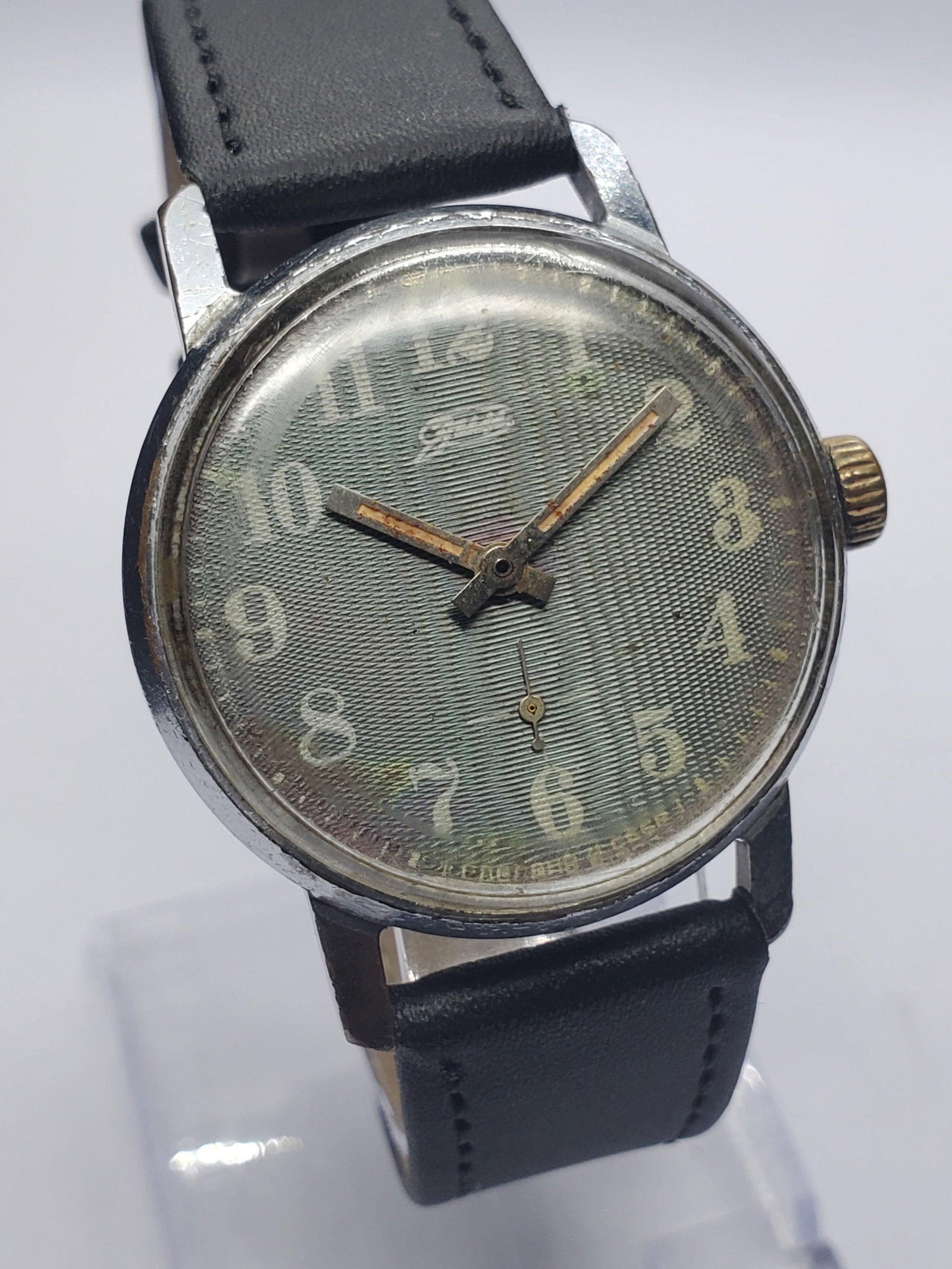 Vintage ZIM Soviet Watch Blue Textured Dial Manual USSR, 34mm, 1960s, Running (1 of 13)