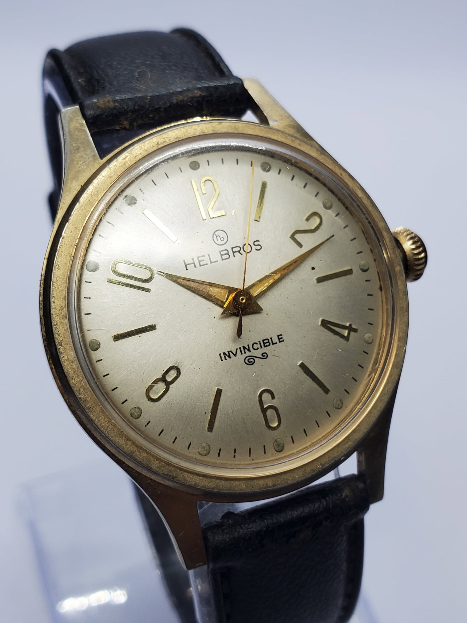 Vintage Helbros Invincible Manual Wind Gold Plated Watch 33mm, circa 1960, Running (1 of 15)