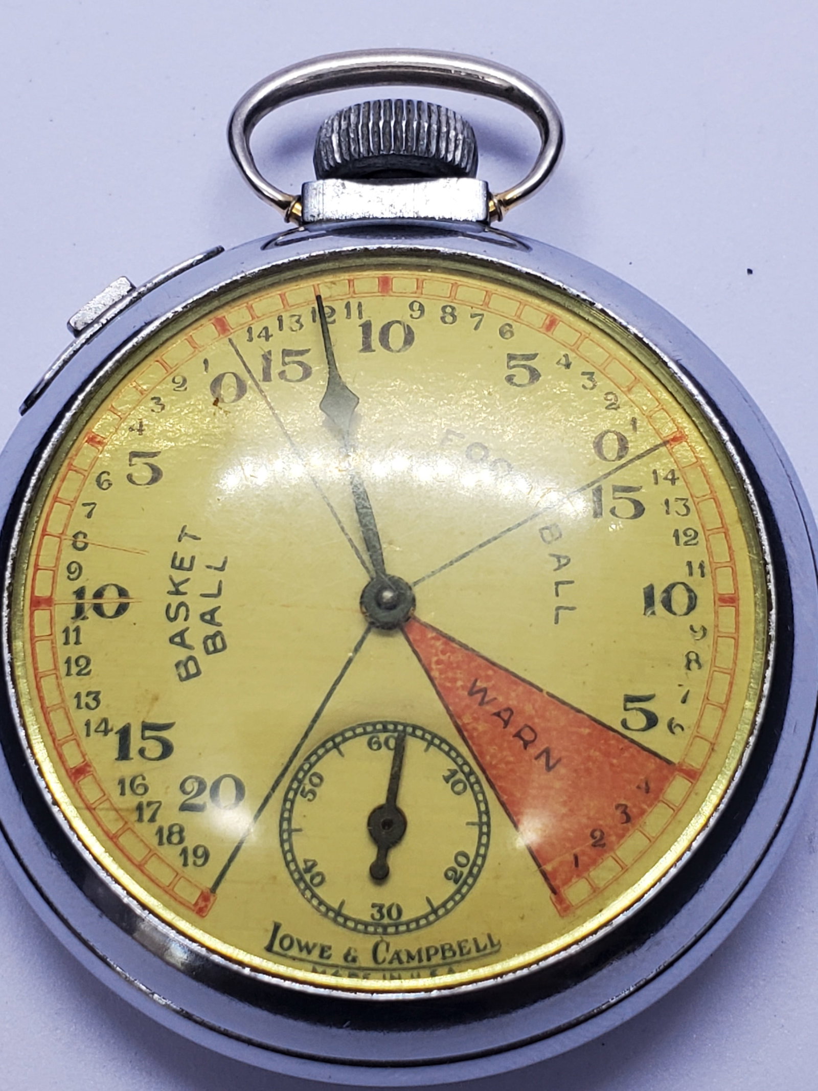 Vintage Lowe & Campbell Basketball Football Sports Timer Pocket Watch, 50mm, 1930s, Running (1 of 12)