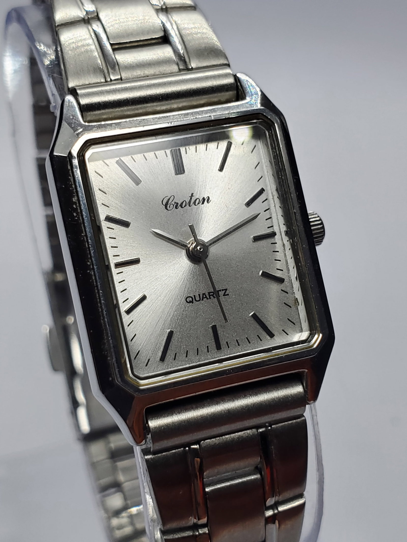 Vintage Croton Tank Silver Tone Dial Classic Dress Watch, 20x22mm, 1995, Running (1 of 12)