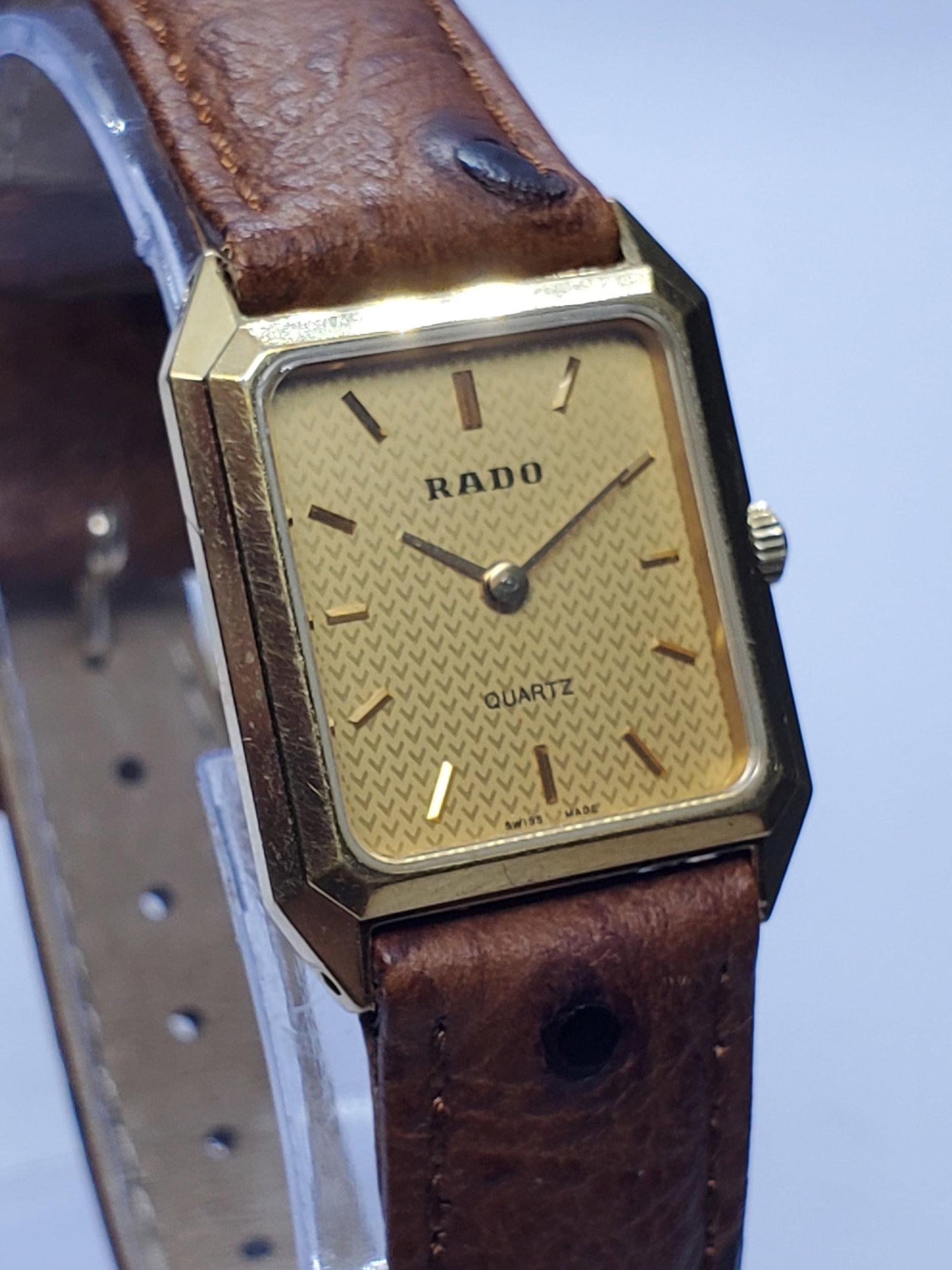 Vintage Rado Quartz Tungsten Carbide Gold Pattern Dial Swiss Watch, 20x20mm, 1990s, Running (1 of 12)