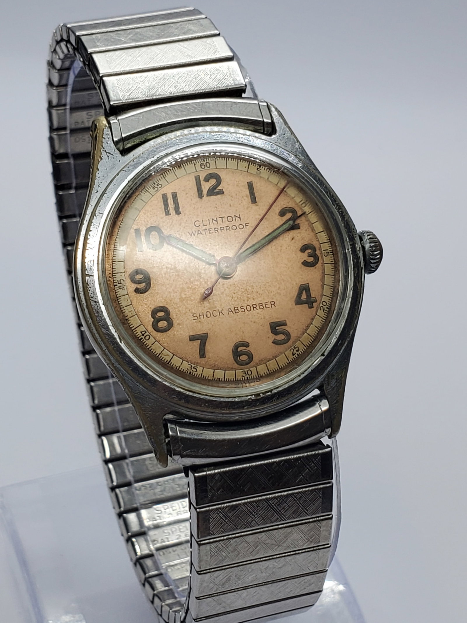 Vintage Clinton Military Style Manual Watch Champagne Dial, 31mm, circa 1955, Running (1 of 15)