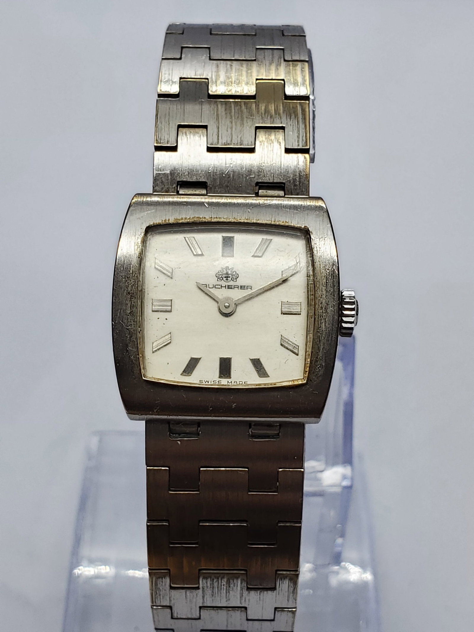 Vintage Bucherer TV Dial 17 Jewel Manual Cushion Watch, 23x23mm, 1970s, Running (1 of 14)