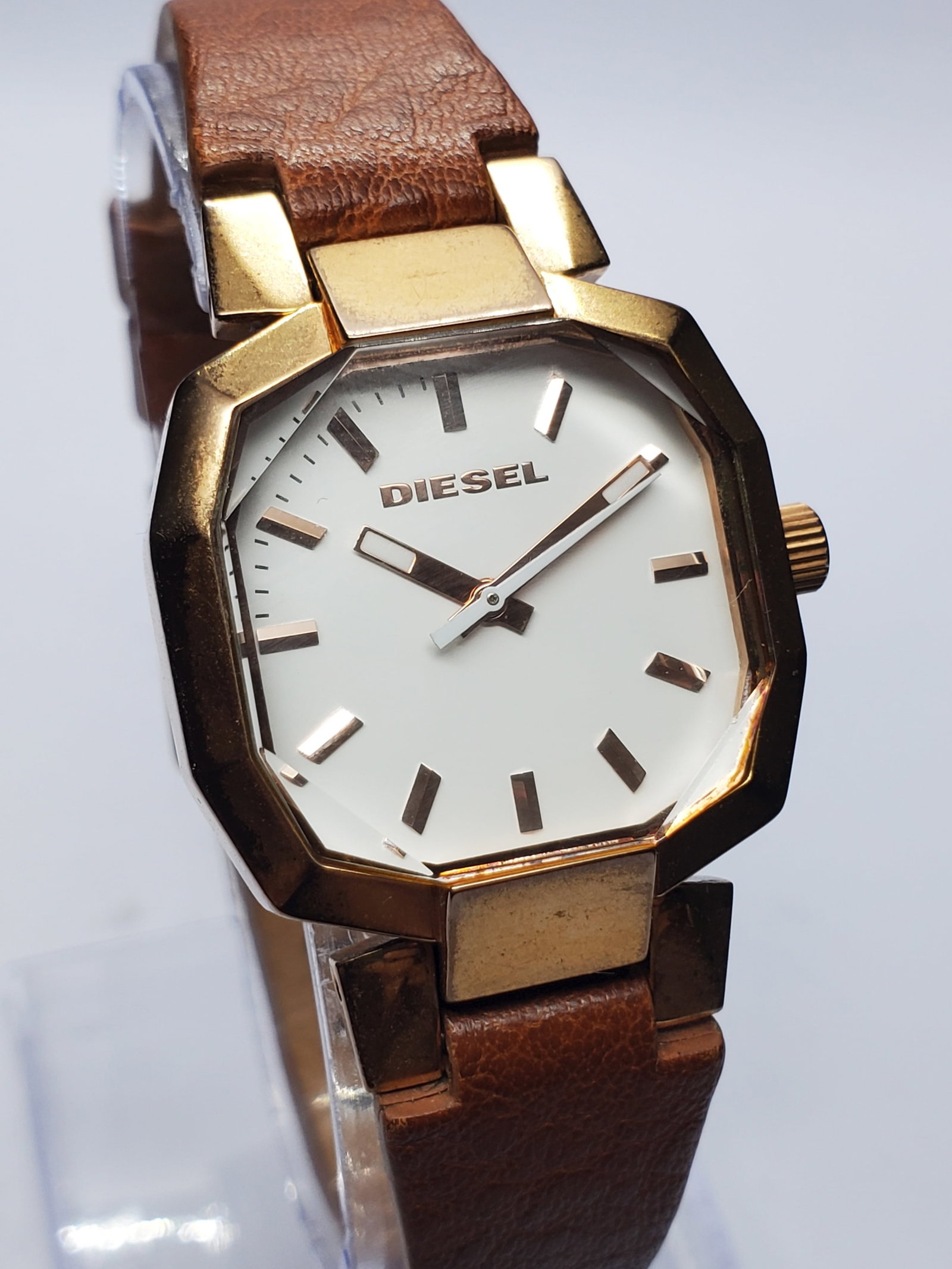 Diesel Gold Tone Faceted Crystal Dress Watch, 27x27mm, 2010s, Running (1 of 14)