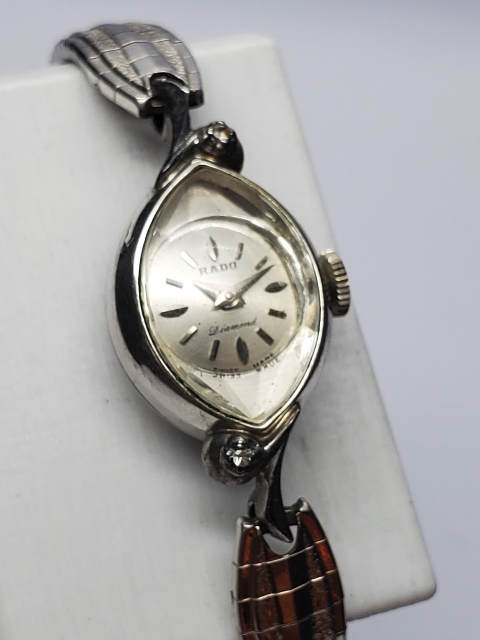 Vintage Rado Diamond Silver Tone Ladies Manual Swiss Watch, circa 1960, Running