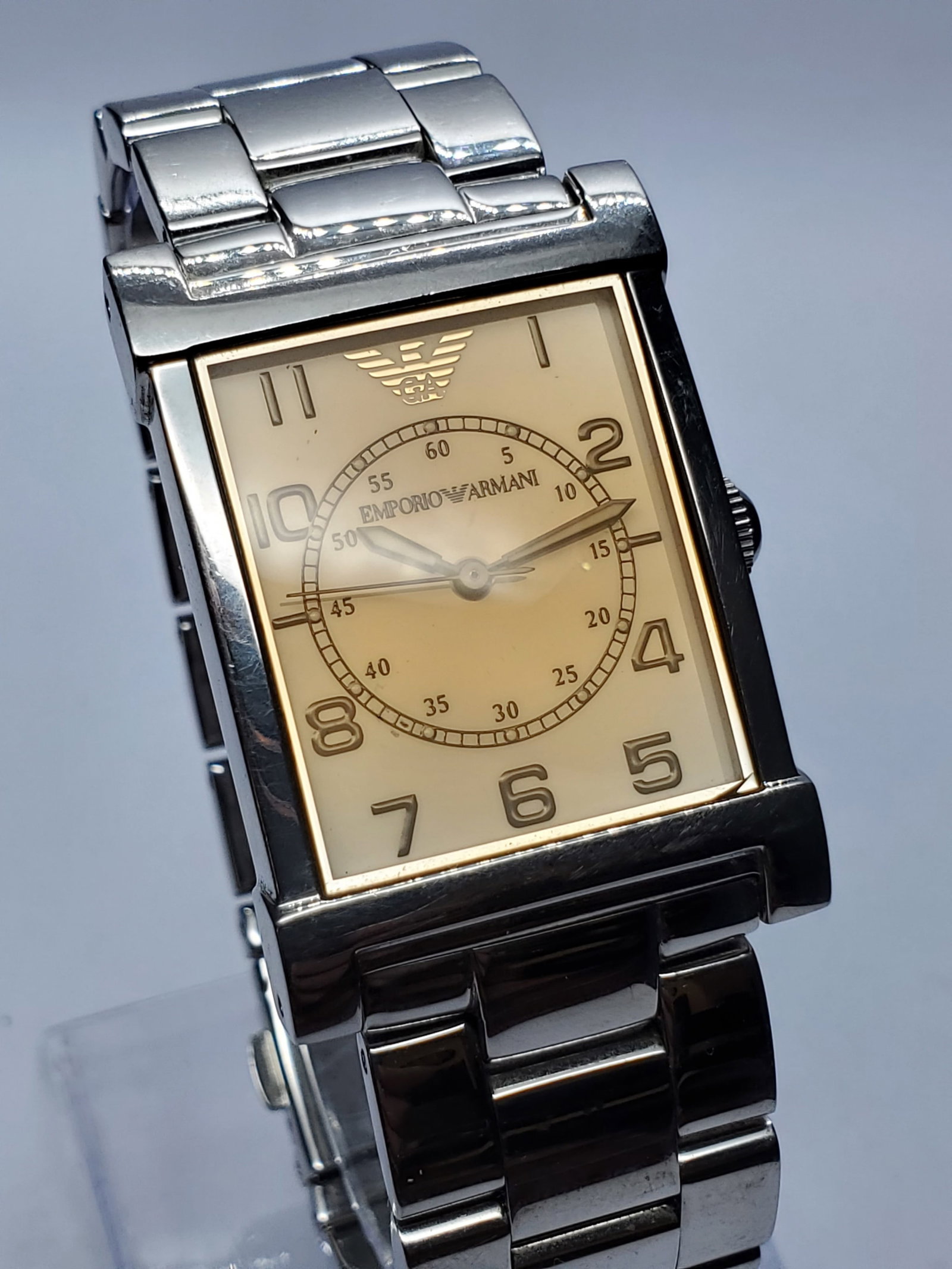 Vintage Emporio Armani Champagne Dial Tank Watch, 26x39mm, 2000s, Running (1 of 13)