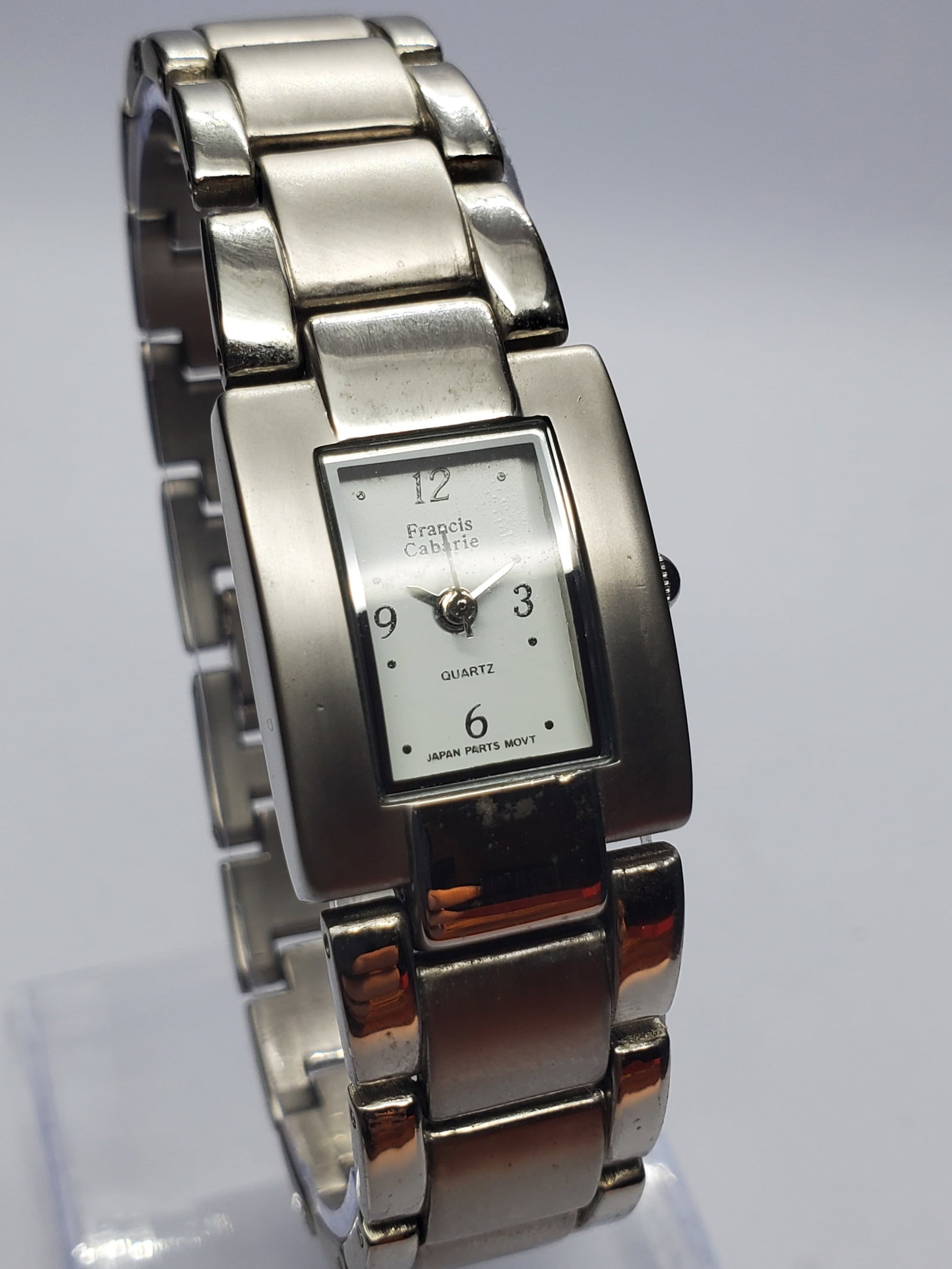Vintage Francis Cabarie Tank Silver Tone Dial Dress Watch, 19x23mm, 1990s, Running (1 of 12)