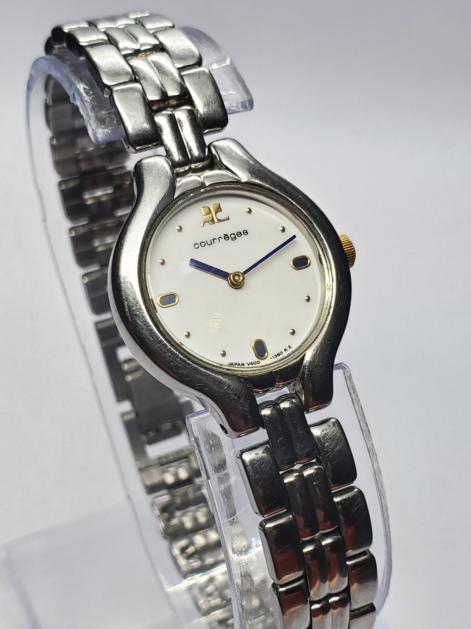 Vintage Courreges Silver Tone White Dial Dress Watch, 22mm, 1990s, Working (1 of 14)