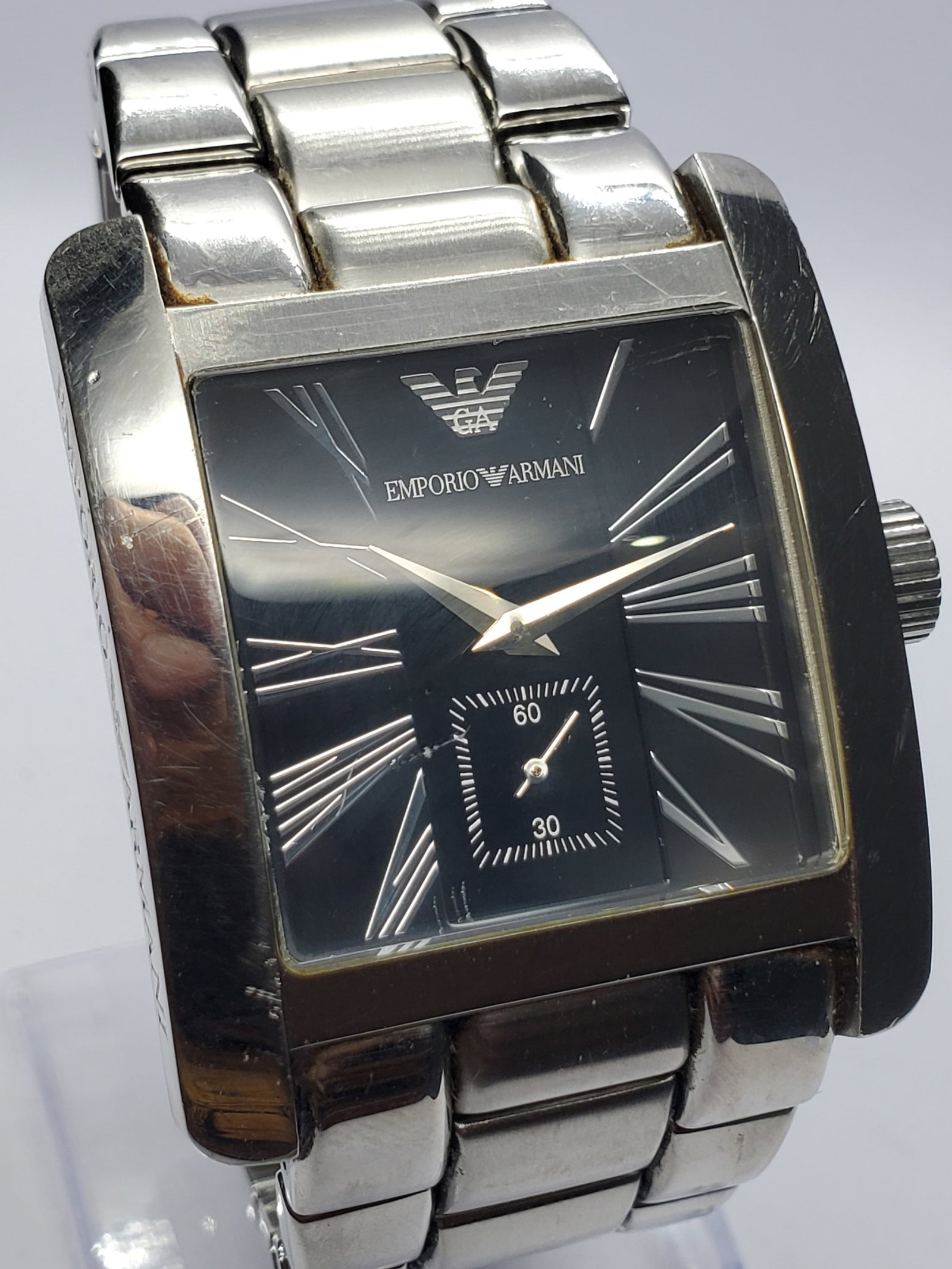 Vintage Emporio Armani Black Dial Tank Watch, 38x45mm, 2000s, Running (1 of 13)