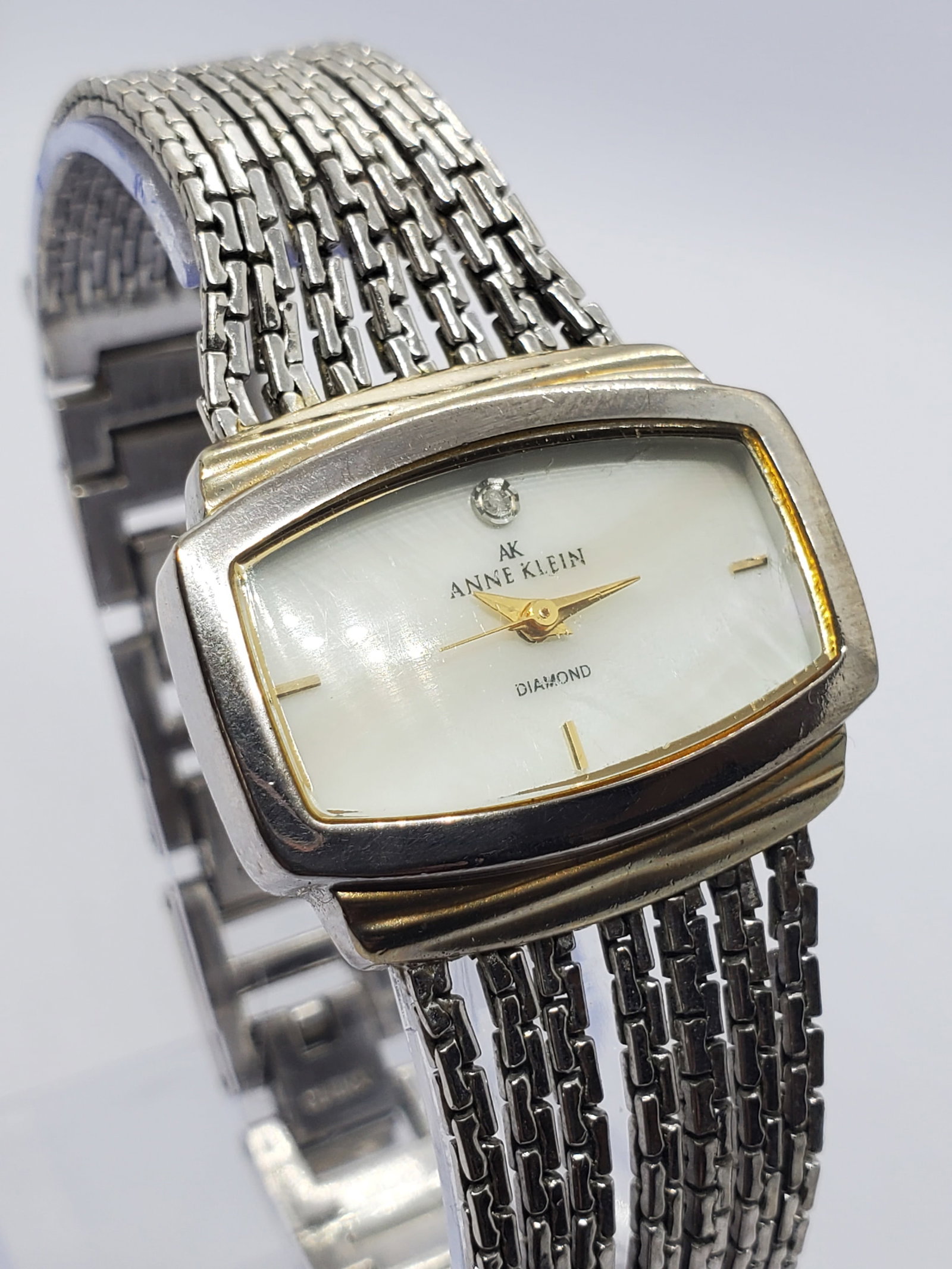 Vintage Anne Klein Diamond Mother of Pearl Dress Watch 30 mm x 25 5mm, 1990s, Running (1 of 12)