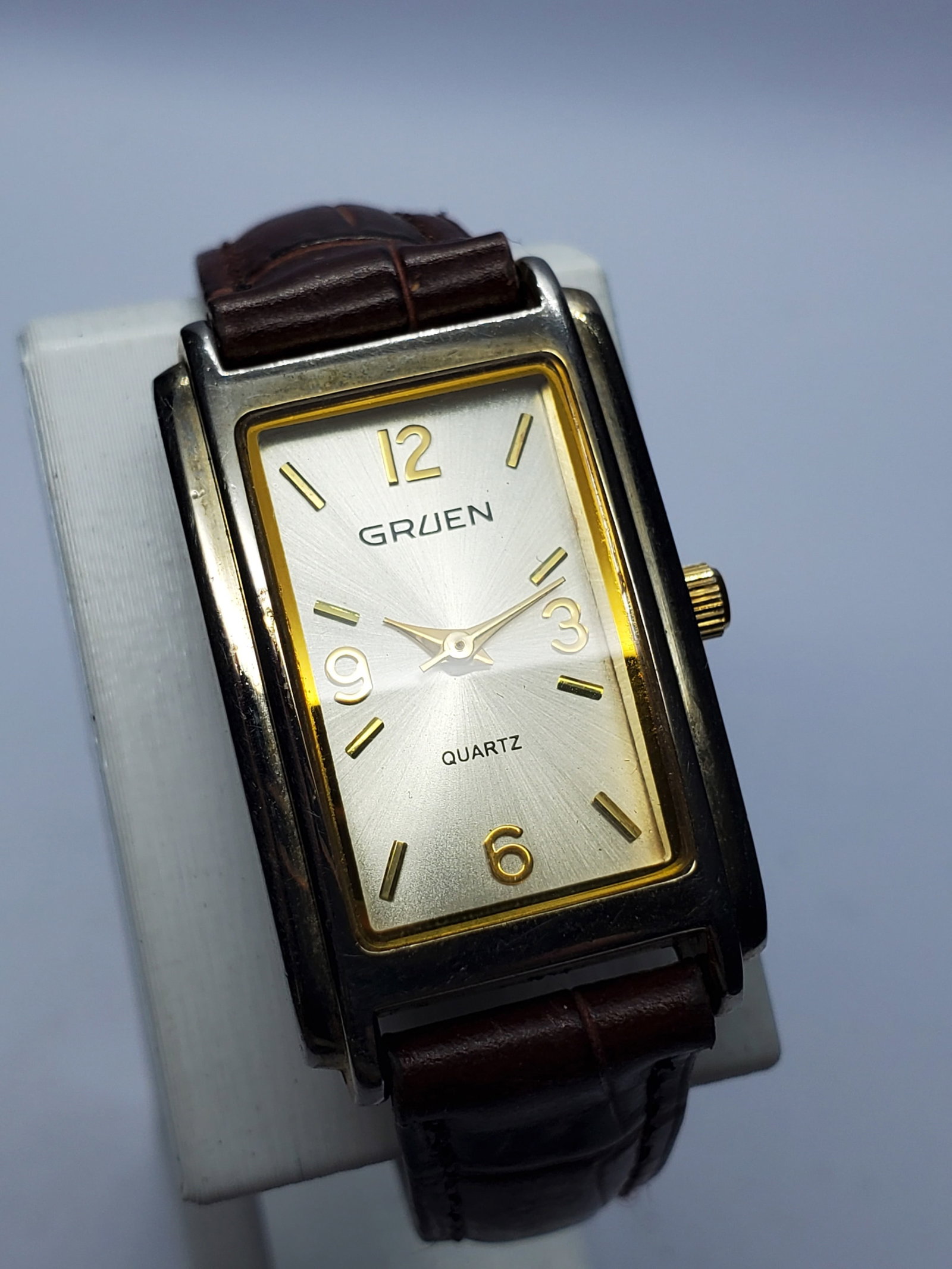Vintage Gruen Silver Dial Tank Swiss Dress Watch, 21x32mm, 2000s, Running (1 of 12)