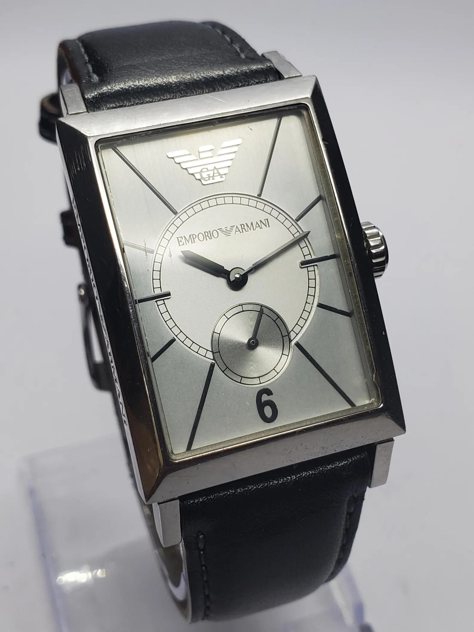 Vintage Emporio Armani Tank Silver Dial Small Seconds Watch, 27x37mm, 2000s, Running (1 of 13)