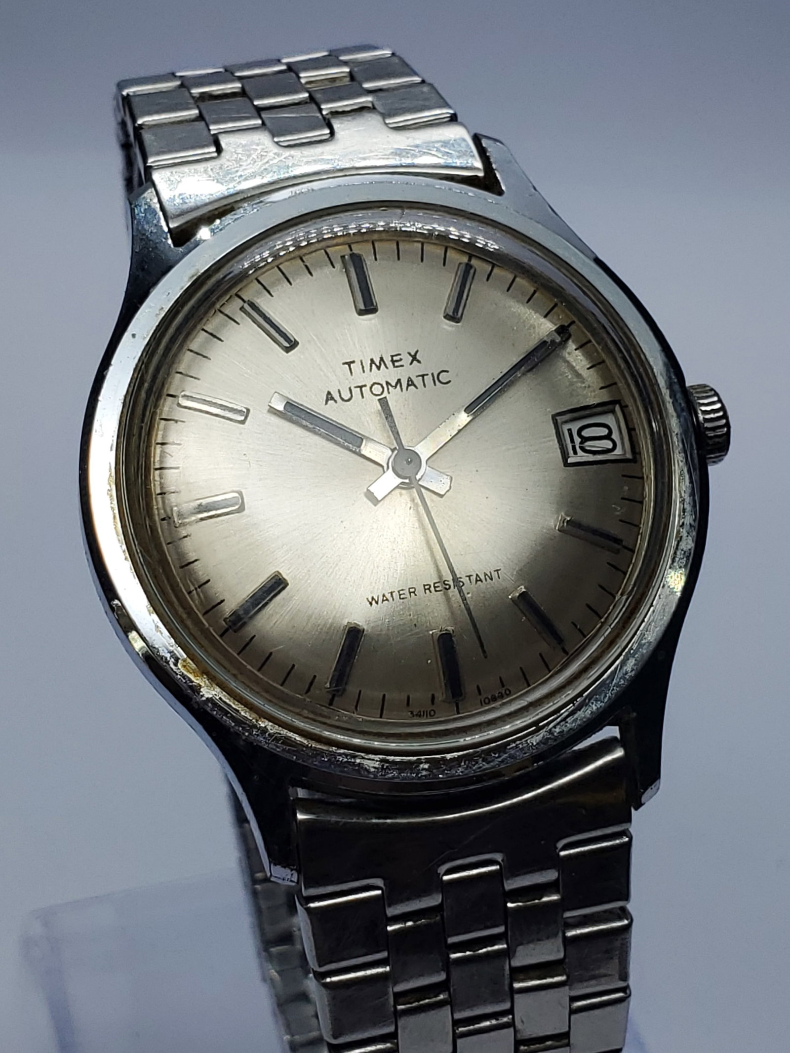 Vintage Timex Viscount Automatic 34110-10880 Date Sunburst Dial Watch, 35mm, 1980, Running (1 of 14)