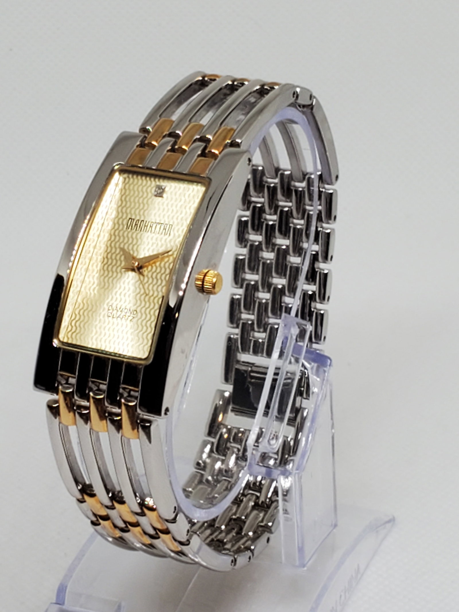 Vintage Elegant Croton Manhattan Diamond Quartz Watch Two Tone Stainless Dress Timepiece, Running (1 of 15)