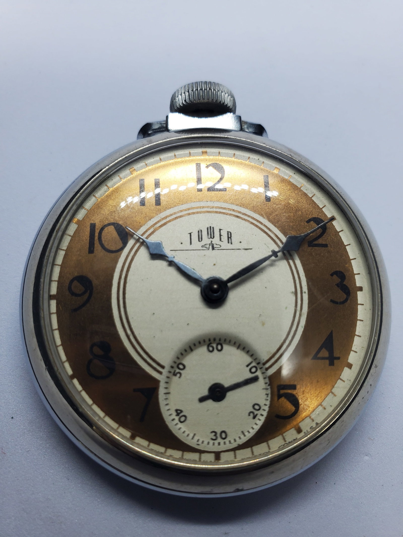Vintage Ingraham Tower Art Deco Manual Pocket Watch, 50mm, 1950s, Running (1 of 8)